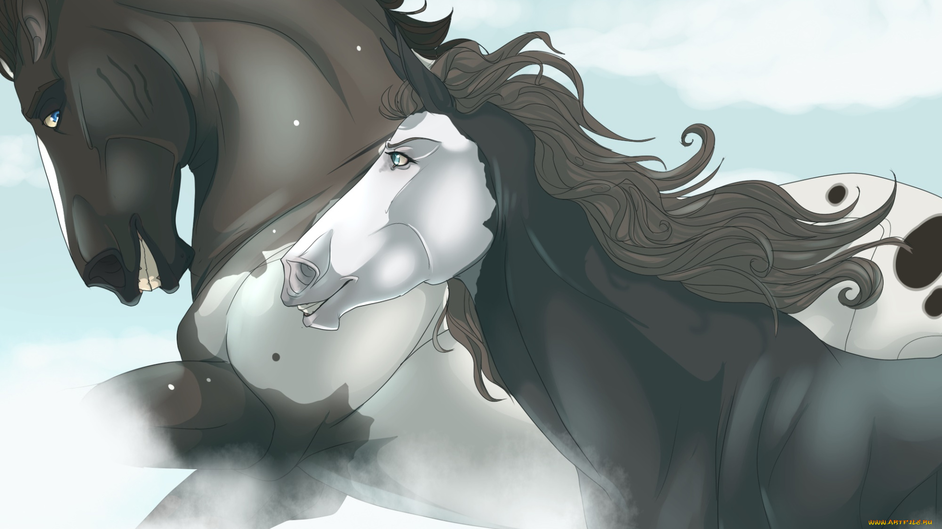 рисованное, животные, , лошади, лошади