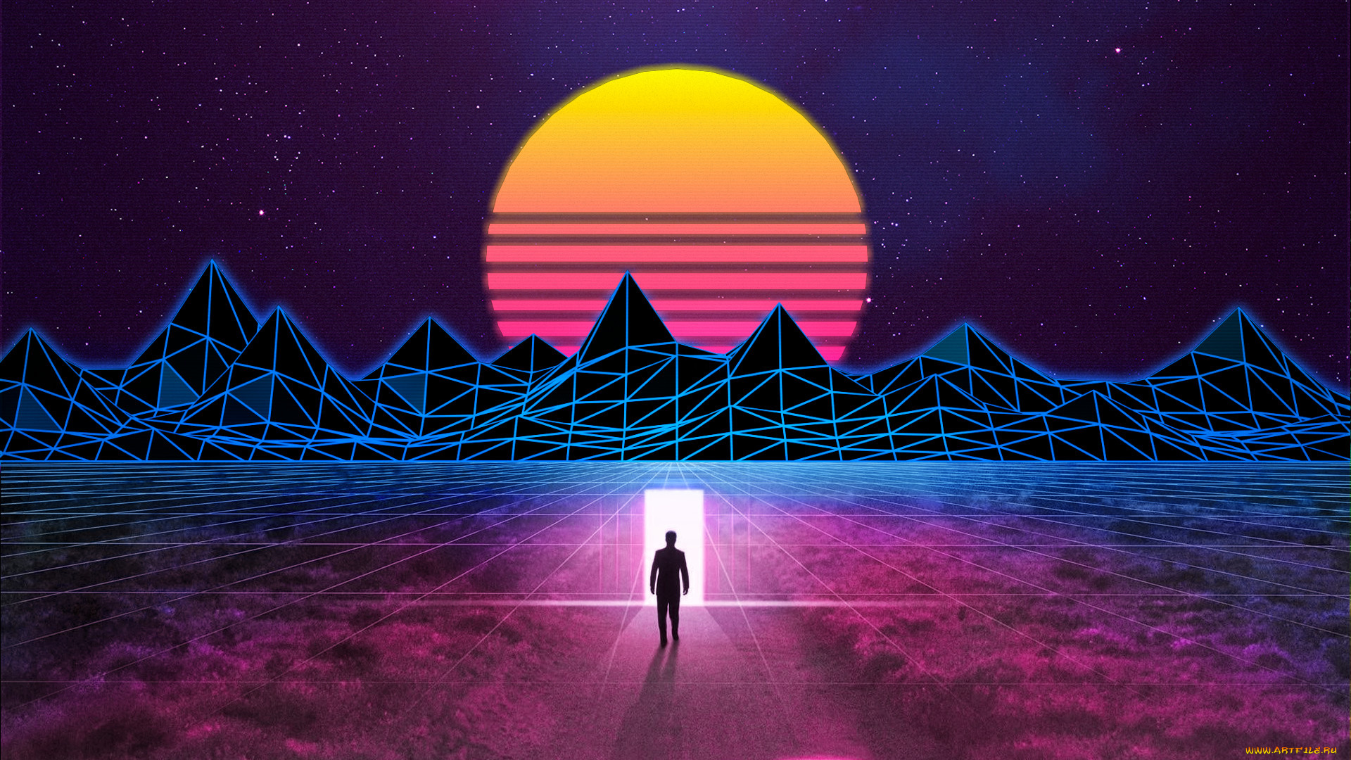 векторная, графика, природа, , nature, закат, горы