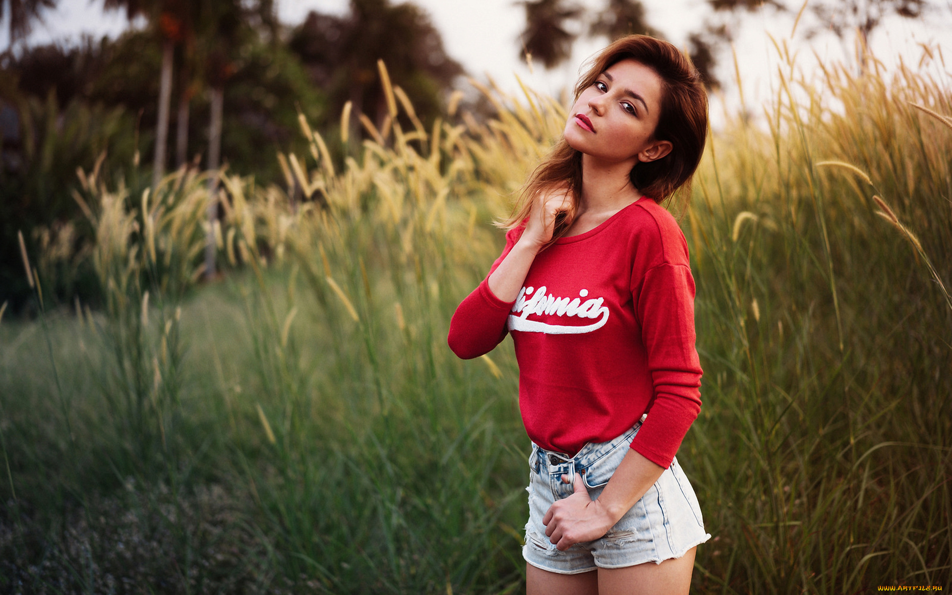 девушки, -unsort, , брюнетки, , шатенки, трава