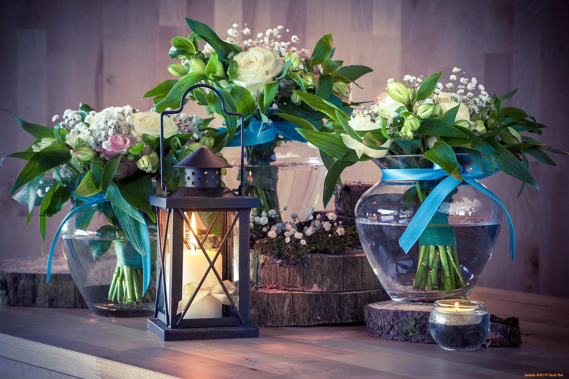 цветы, букеты, , композиции, свечи, розы, гипсофила