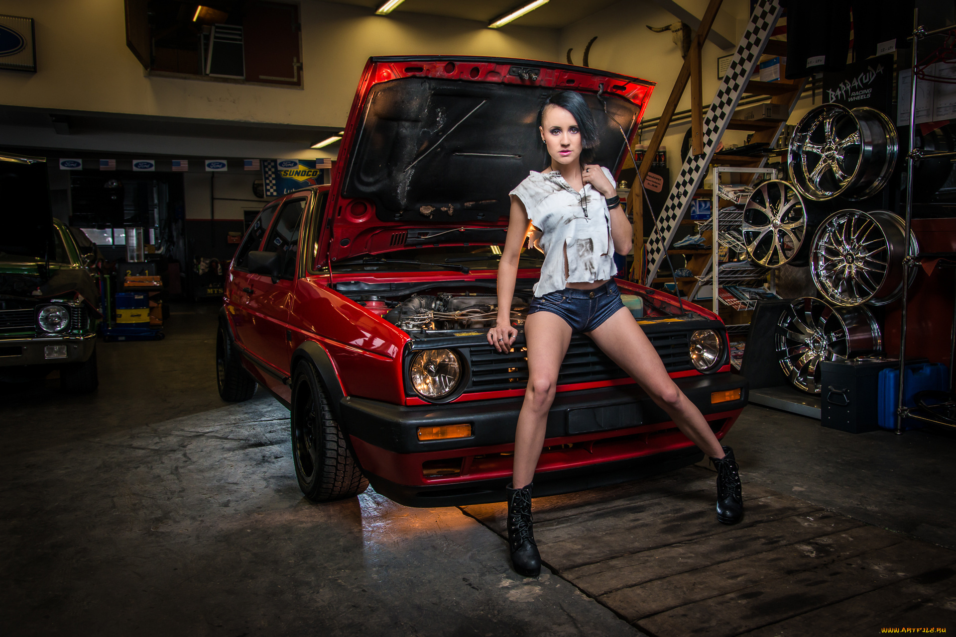 автомобили, -авто, с, девушками, гараж
