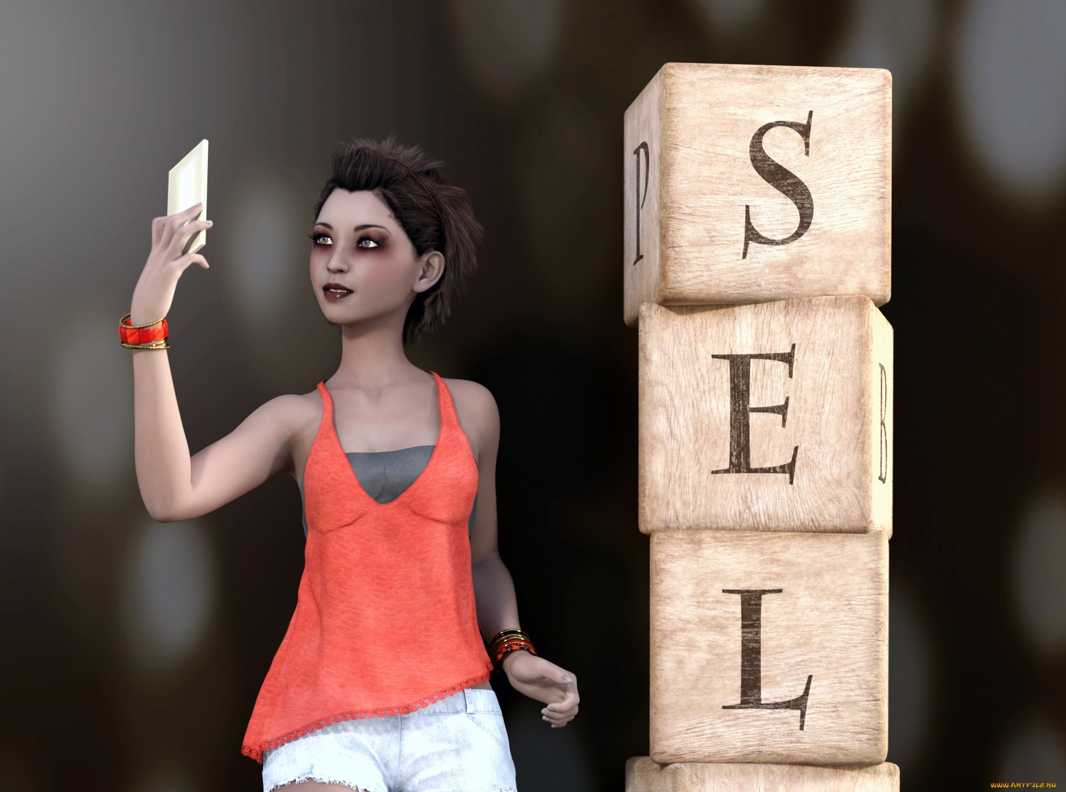 3д, графика, люди, , people, девушка, взгляд, фон