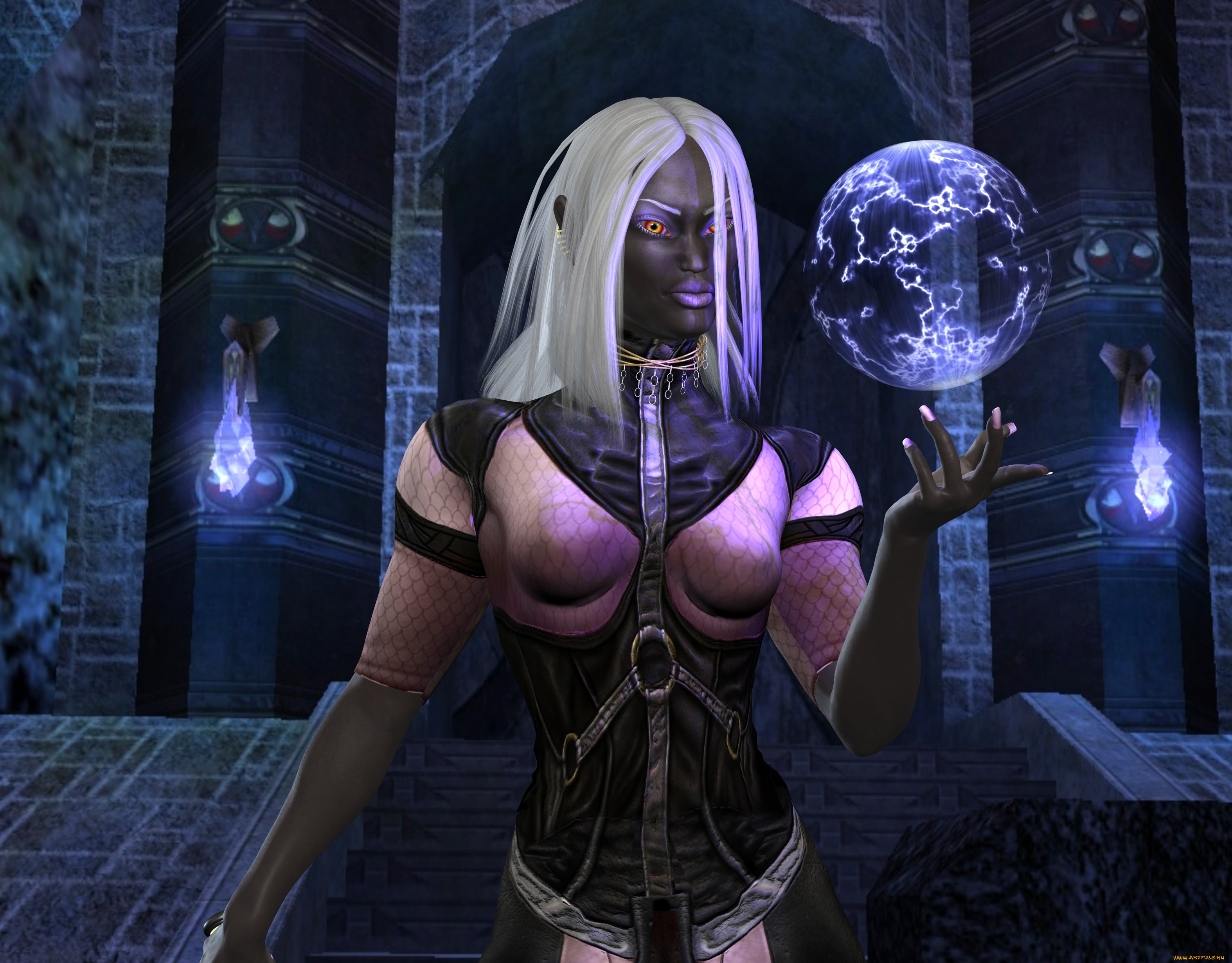 3д, графика, эльфы, , elves, фон, взгляд, эльфийка