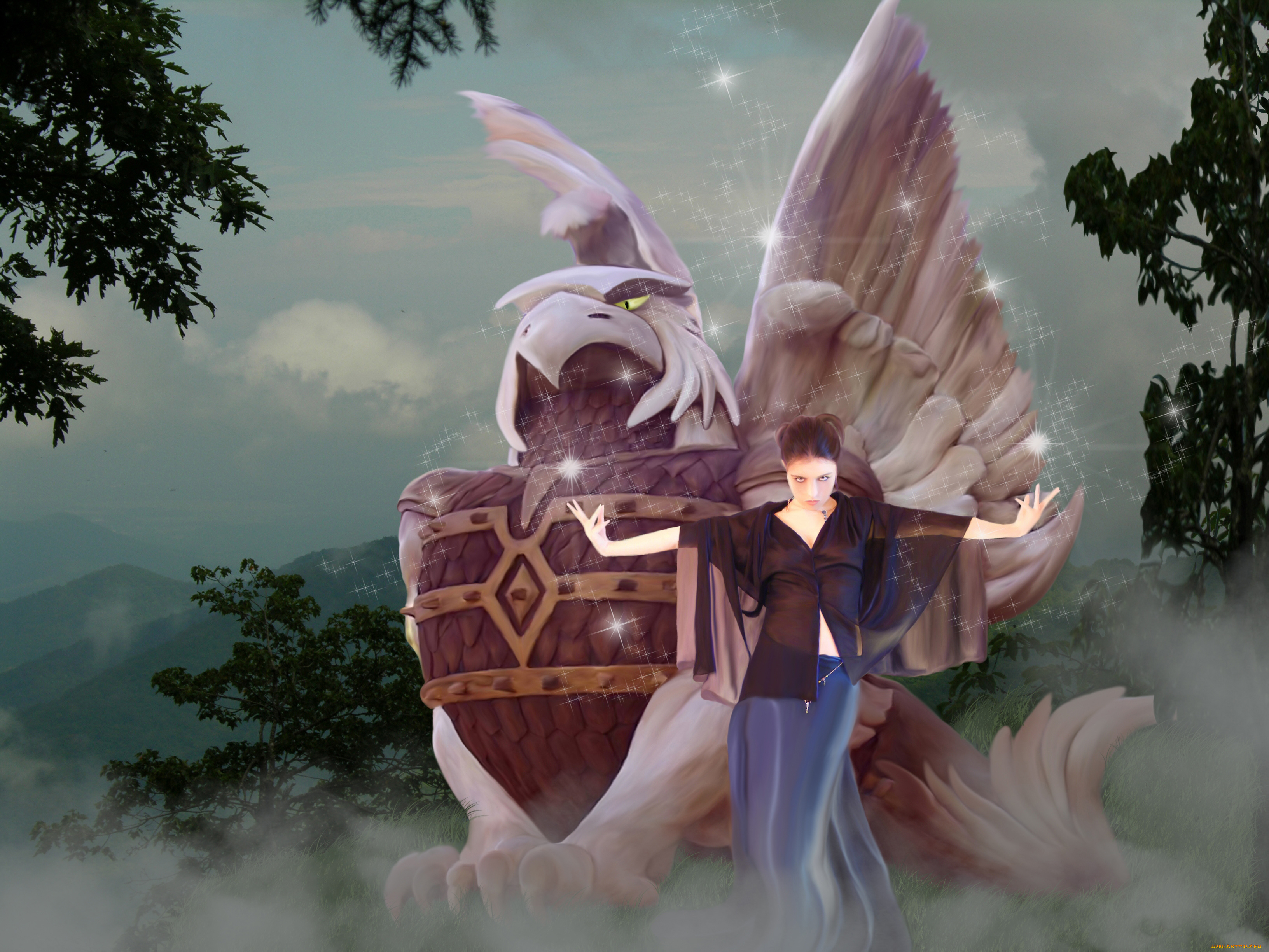 разное, компьютерный, дизайн, статуя, взгляд, фон, девушка