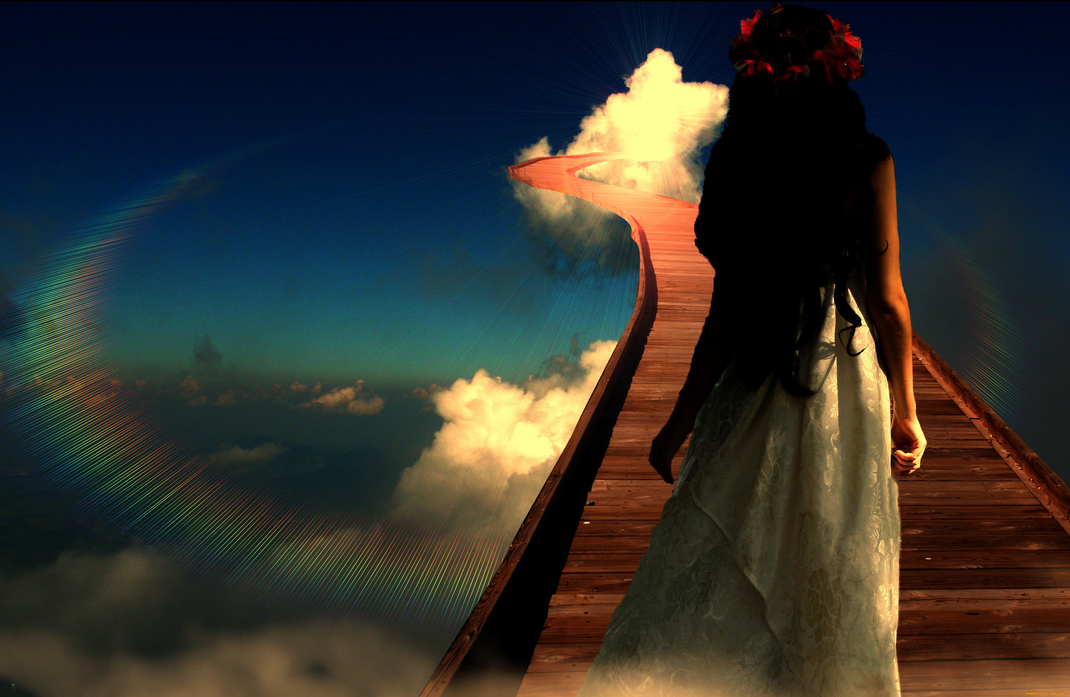 разное, компьютерный, дизайн, радуга, небо, дорога, девушка, фон