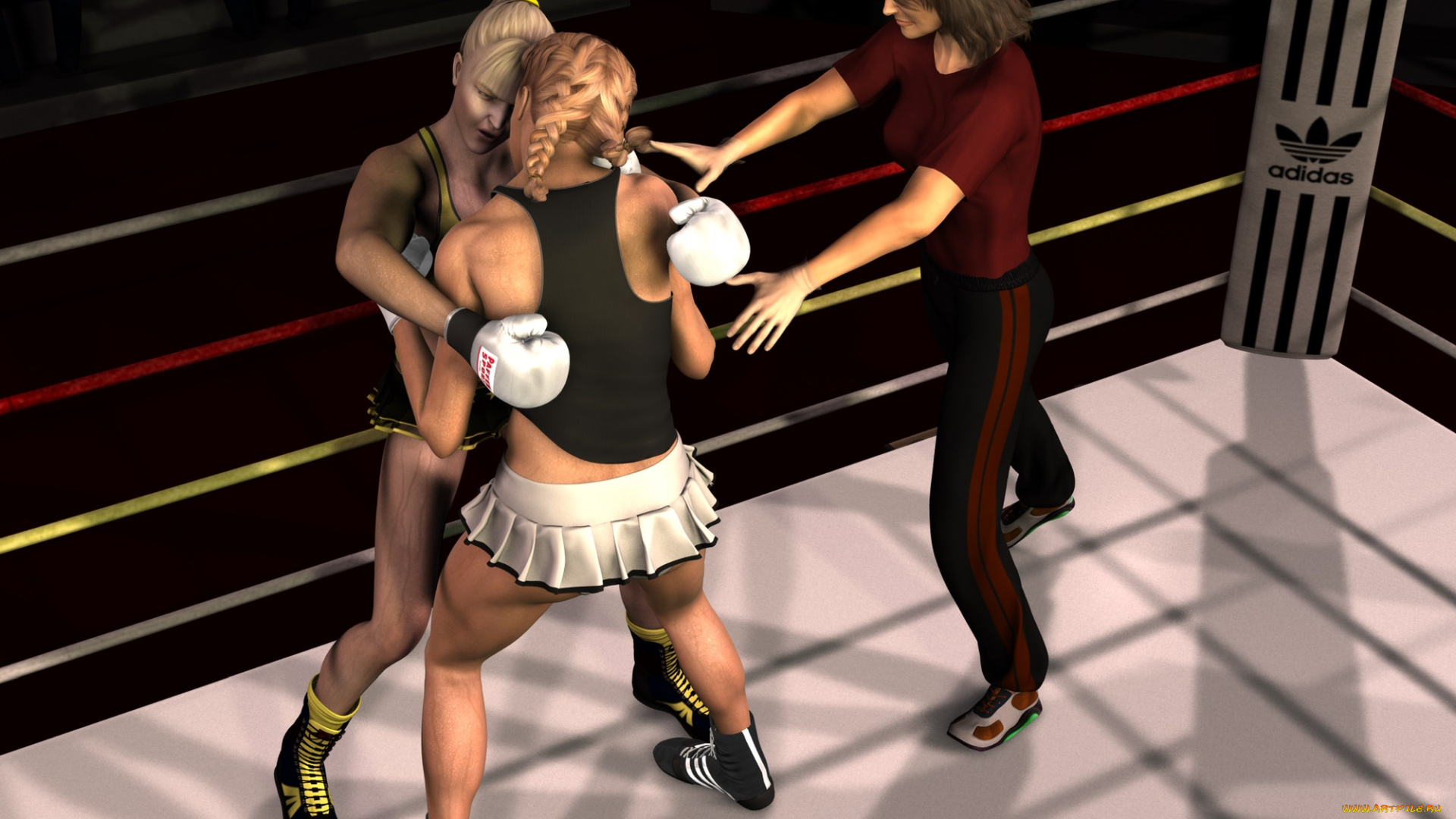 3д, графика, спорт, , sport, бокс, ринг, фон, девушки, взгляд