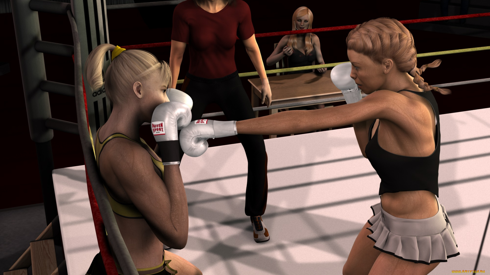 3д, графика, спорт, , sport, бокс, ринг, фон, взгляд, девушки