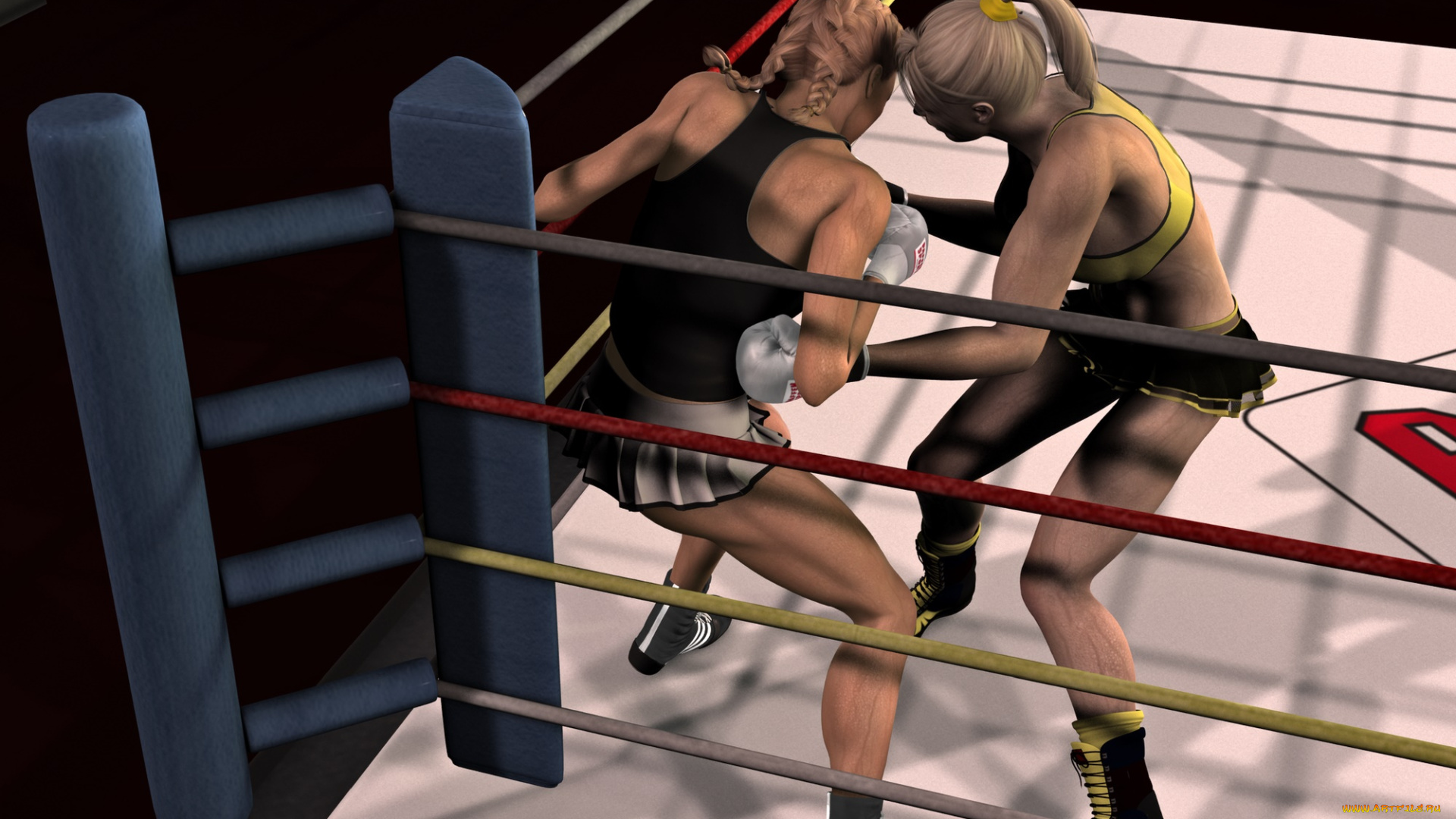 3д, графика, спорт, , sport, бокс, ринг, взгляд, девушки, фон