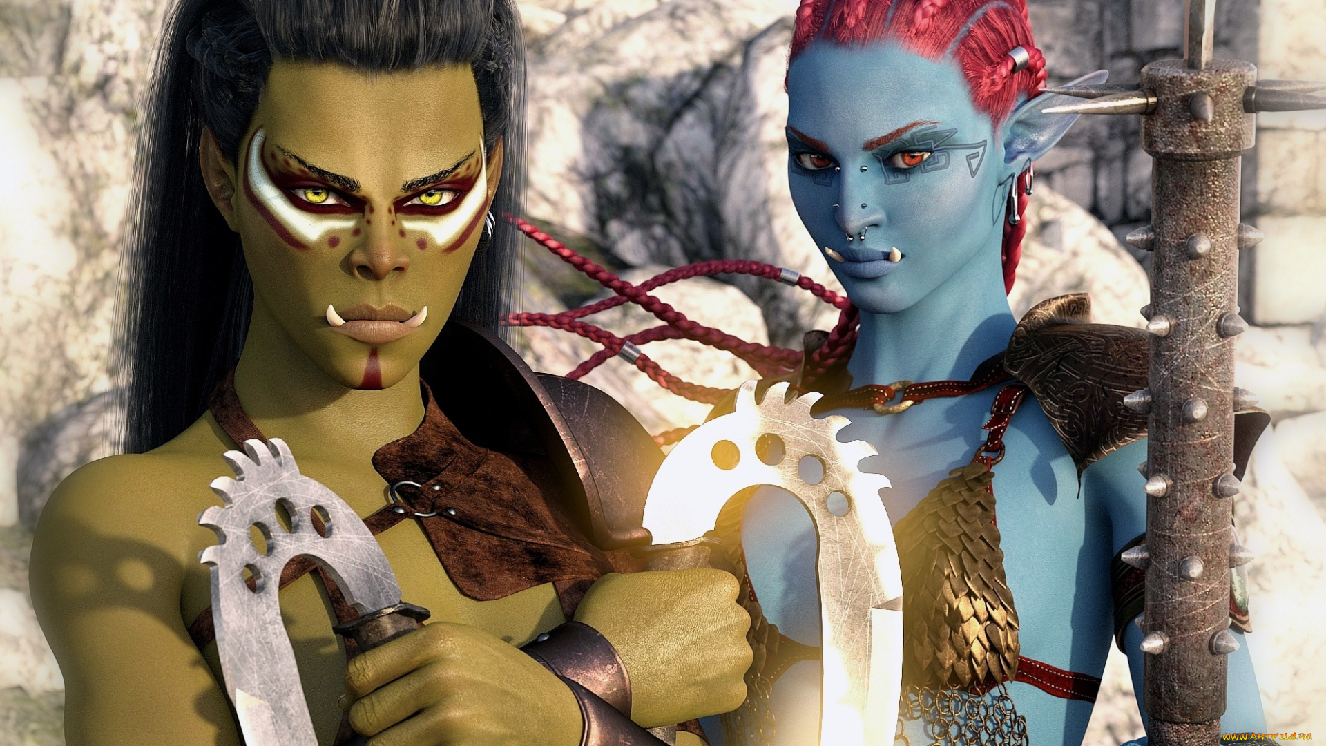 3д, графика, существа, , creatures, девушки, взгляд, фон