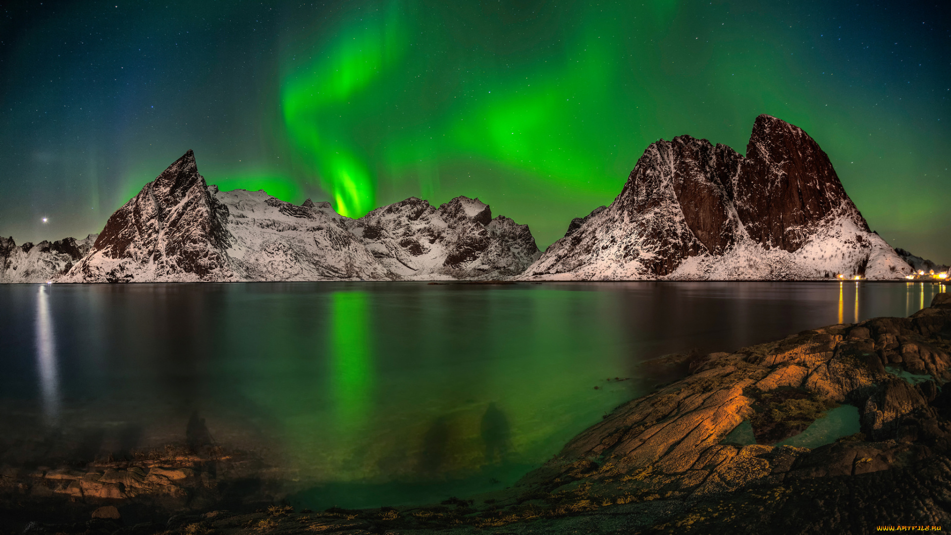 природа, северное, сияние, простор