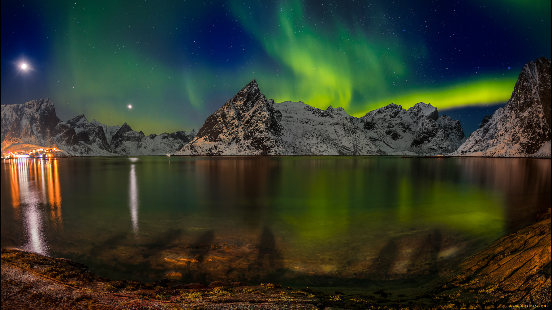 природа, северное, сияние, простор