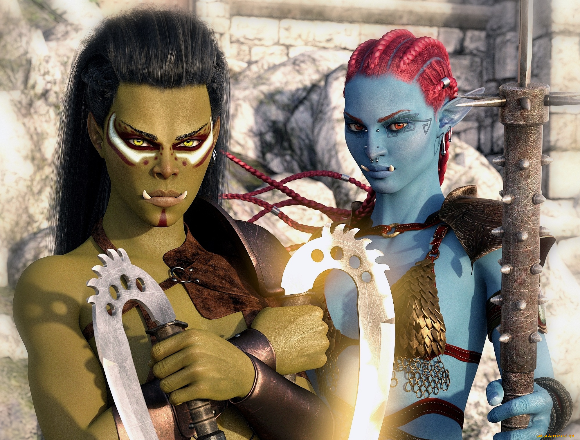 3д, графика, существа, , creatures, девушки, взгляд, фон