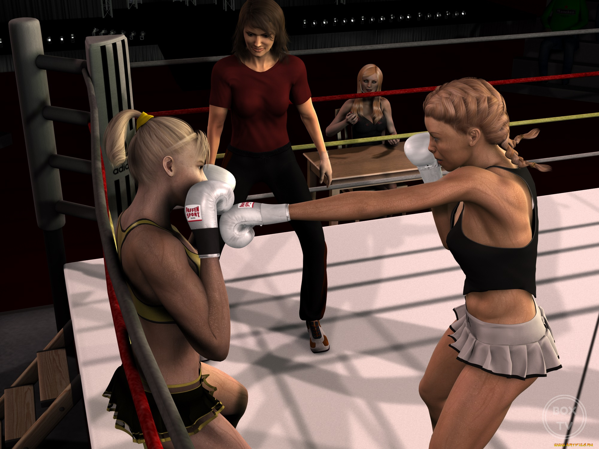 3д, графика, спорт, , sport, бокс, ринг, фон, взгляд, девушки