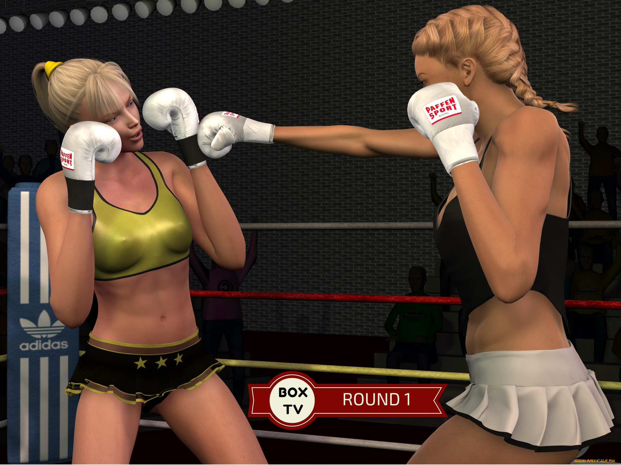3д, графика, спорт, , sport, девушки, бокс, ринг, фон, взгляд