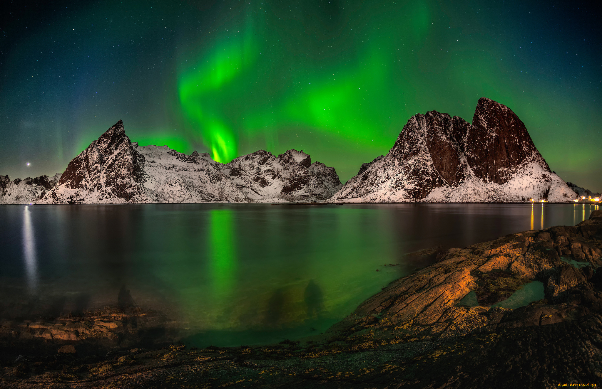 природа, северное, сияние, простор