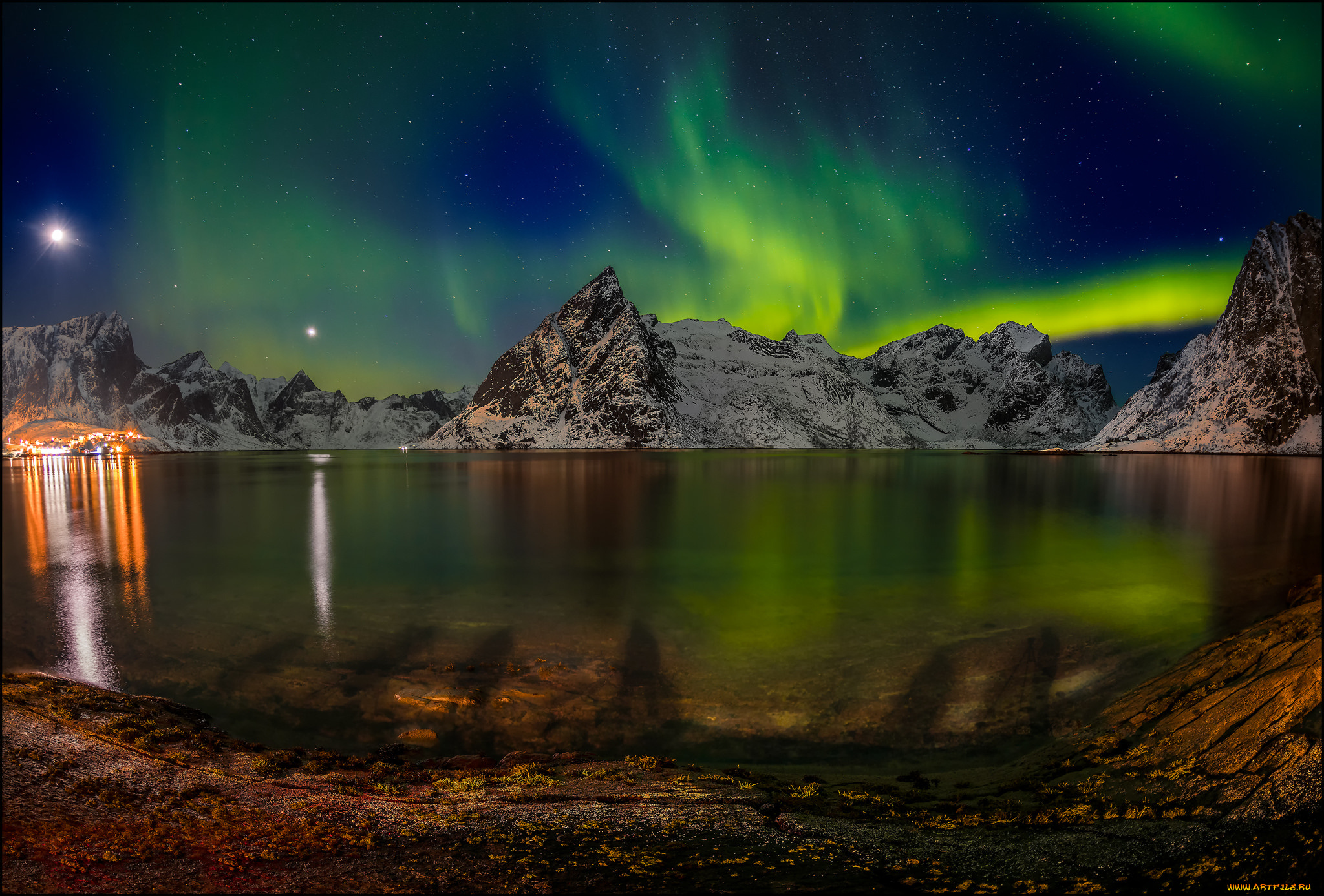 природа, северное, сияние, простор