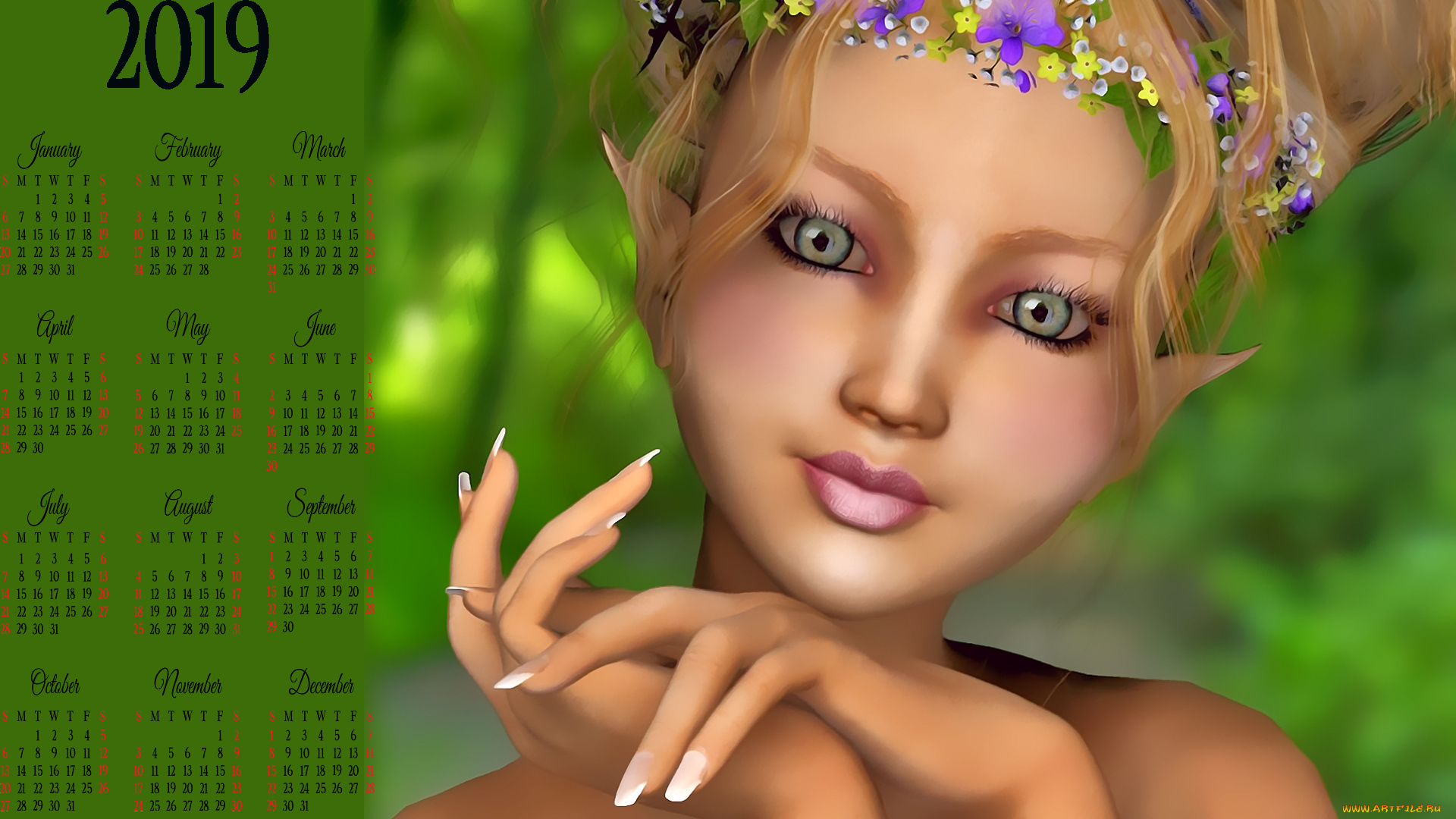 календари, 3д-графика, взгляд, лицо, девушка