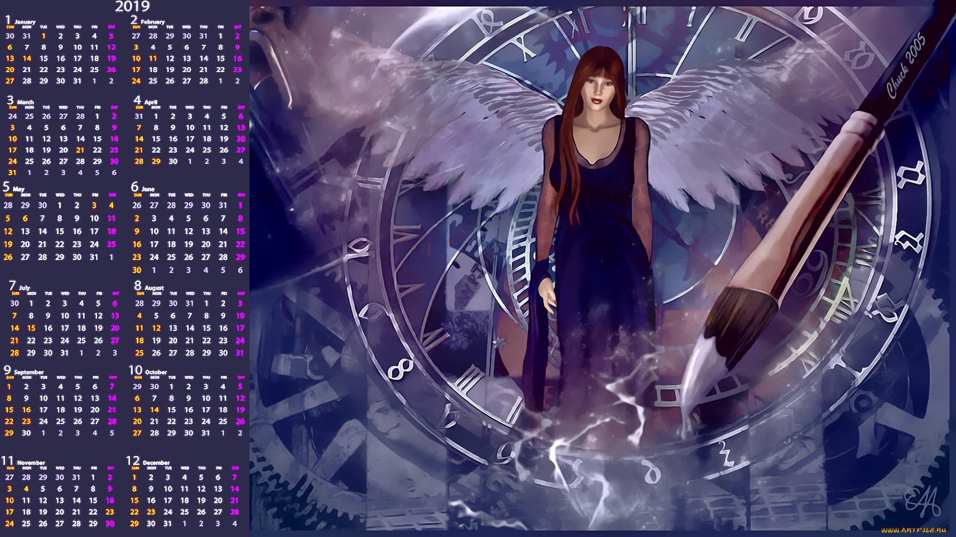 календари, фэнтези, кисть, крылья, девушка