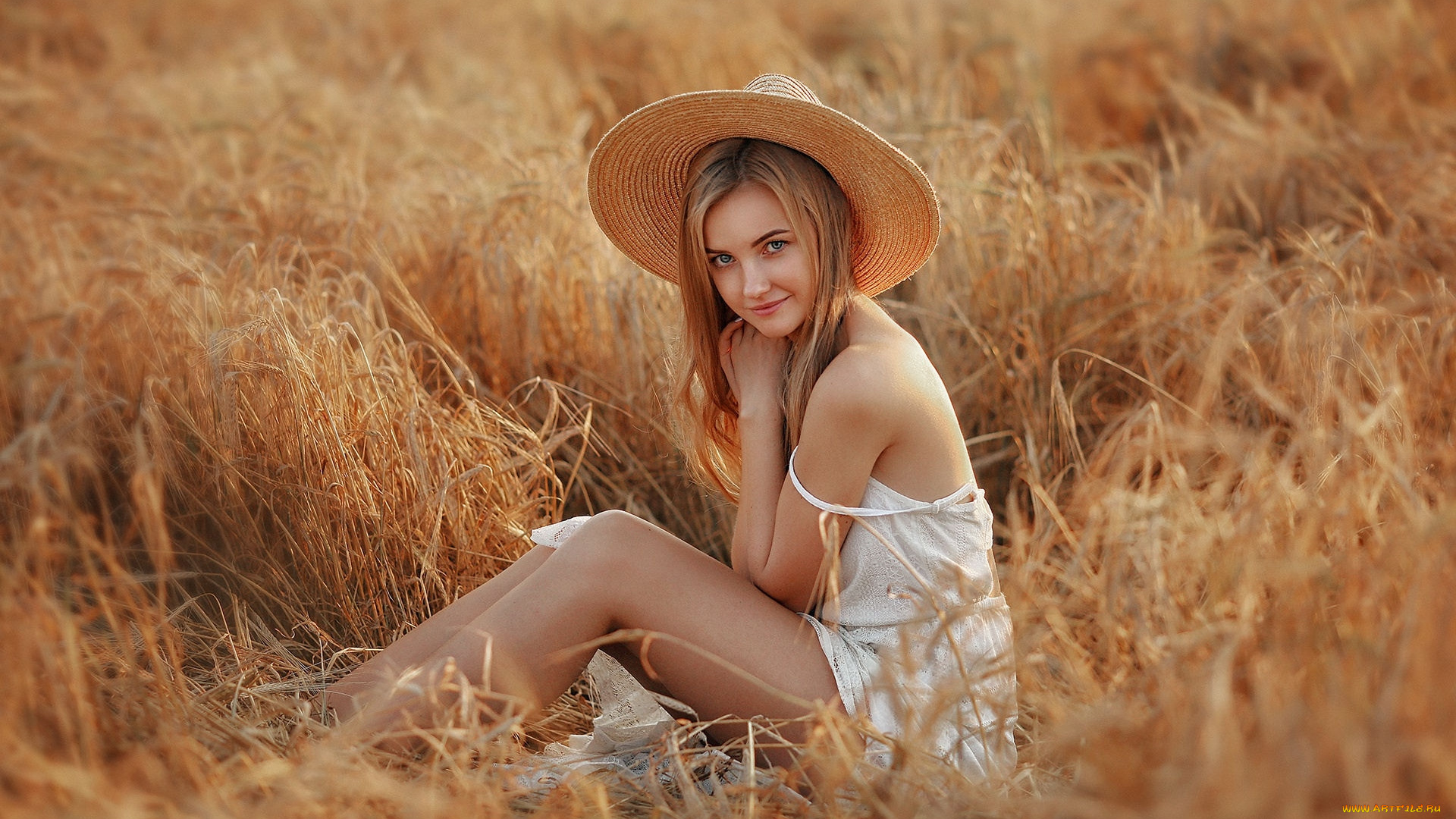 девушки, -, рыжеволосые, и, разноцветные, поле, рыженькая, шляпа, поза