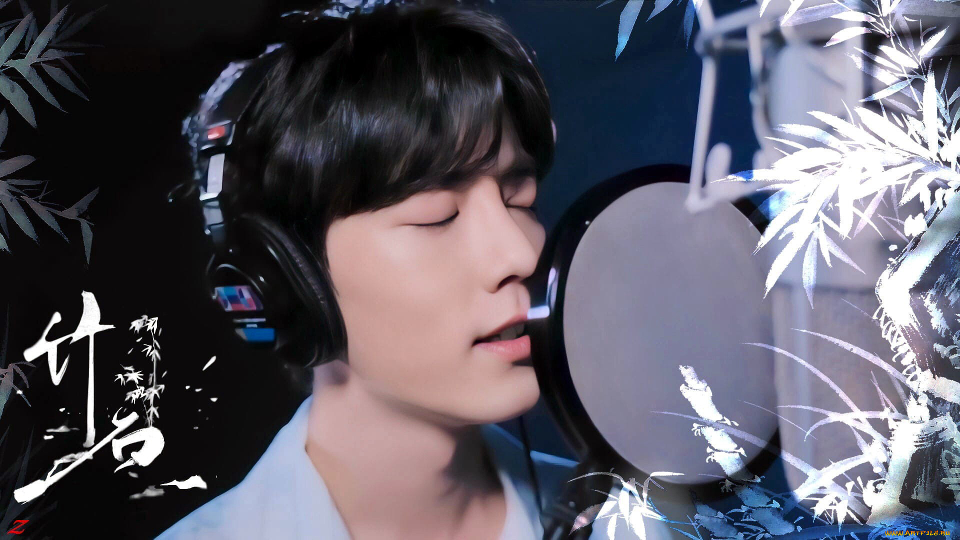 мужчины, xiao, zhan, актер, наушники, лицо, микрофон, бамбук