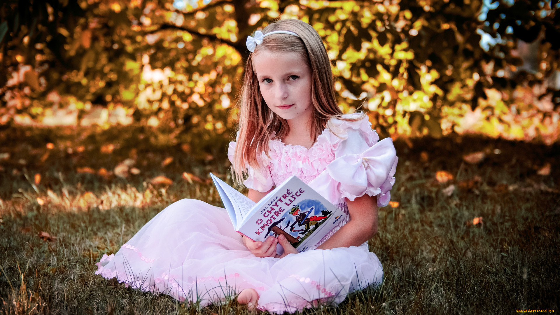 разное, дети, девочка, книга, трава