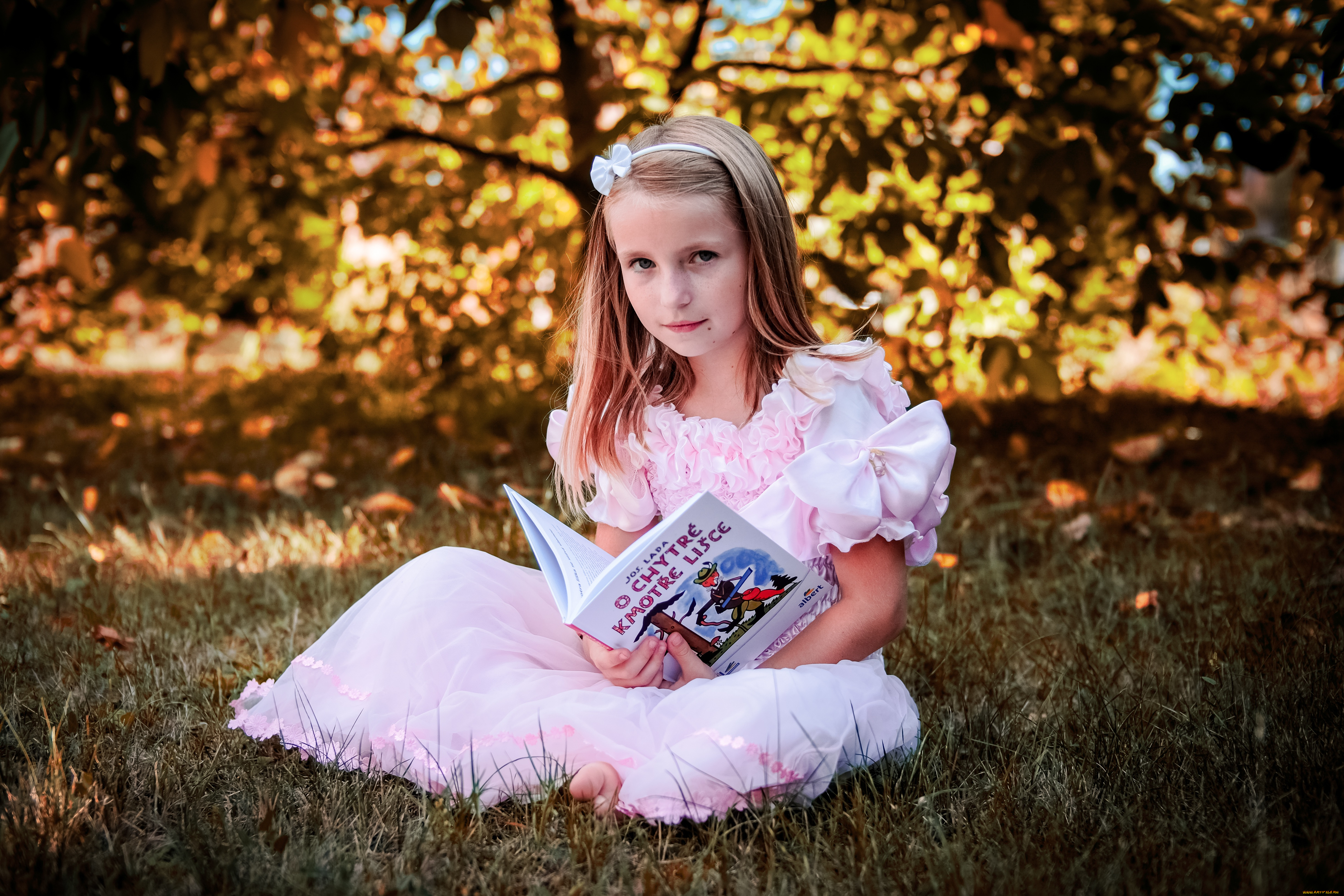 разное, дети, девочка, книга, трава
