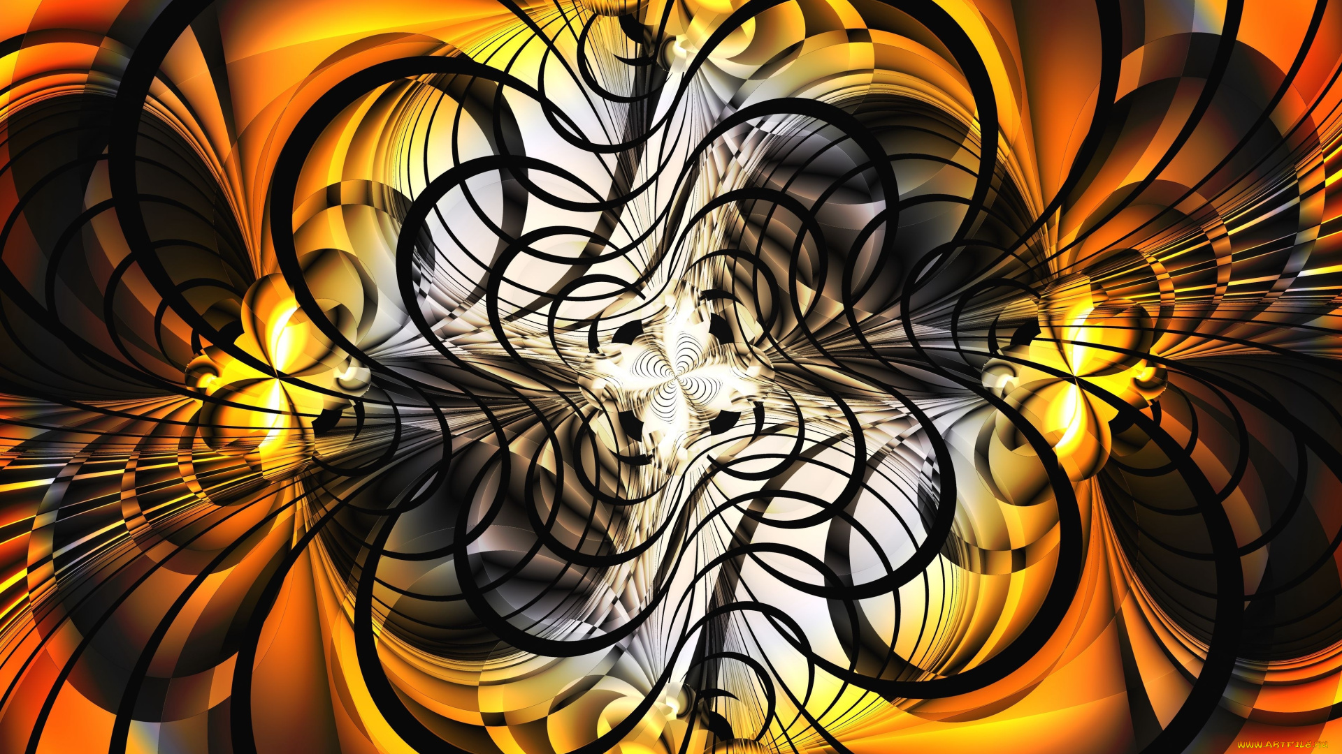 3д, графика, фракталы, , fractal, желтый, фрактал