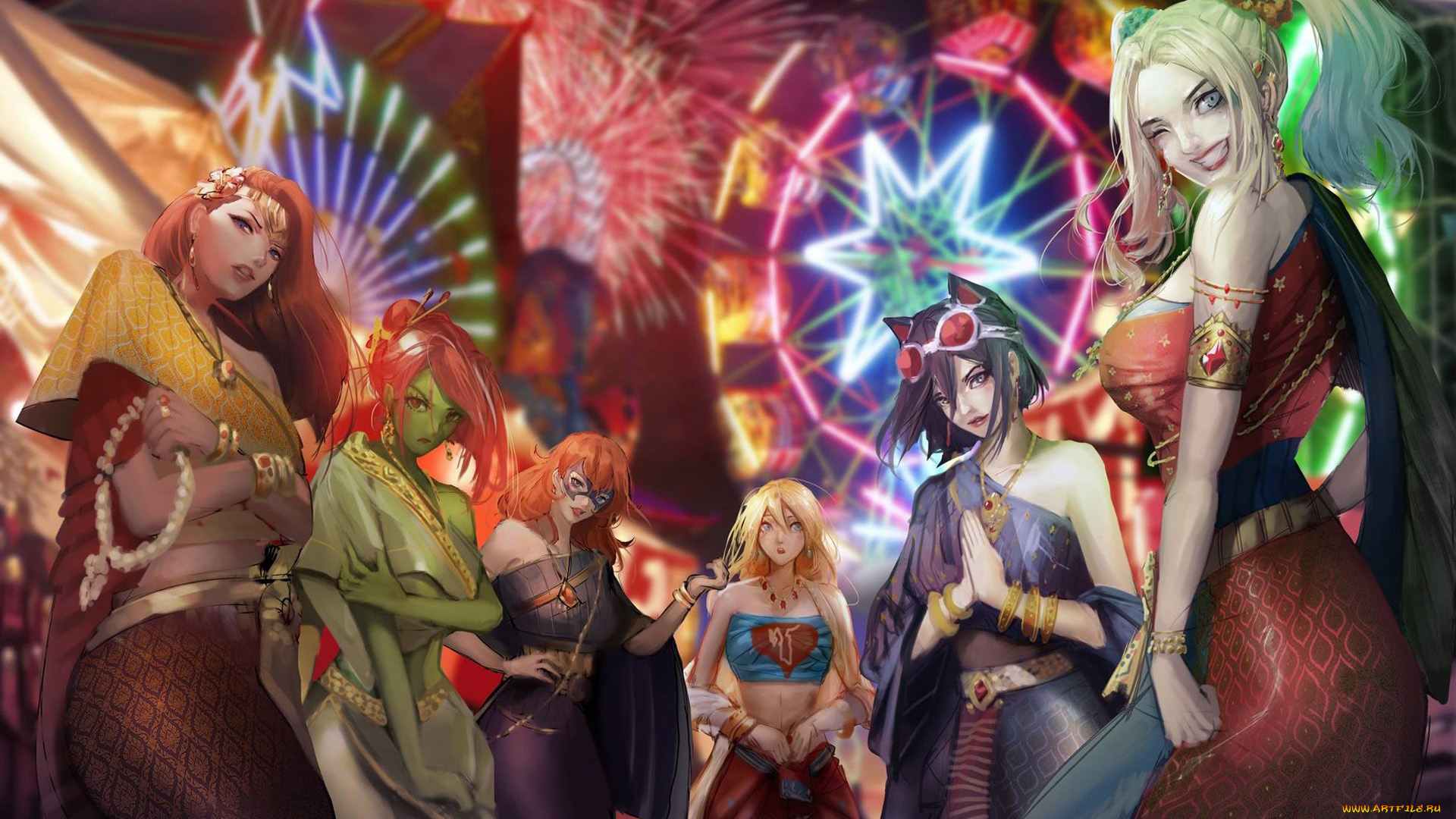 рисованное, комиксы, poison, ivy, batgirl, bat, family, supergirl, catwoman, harley, quinn