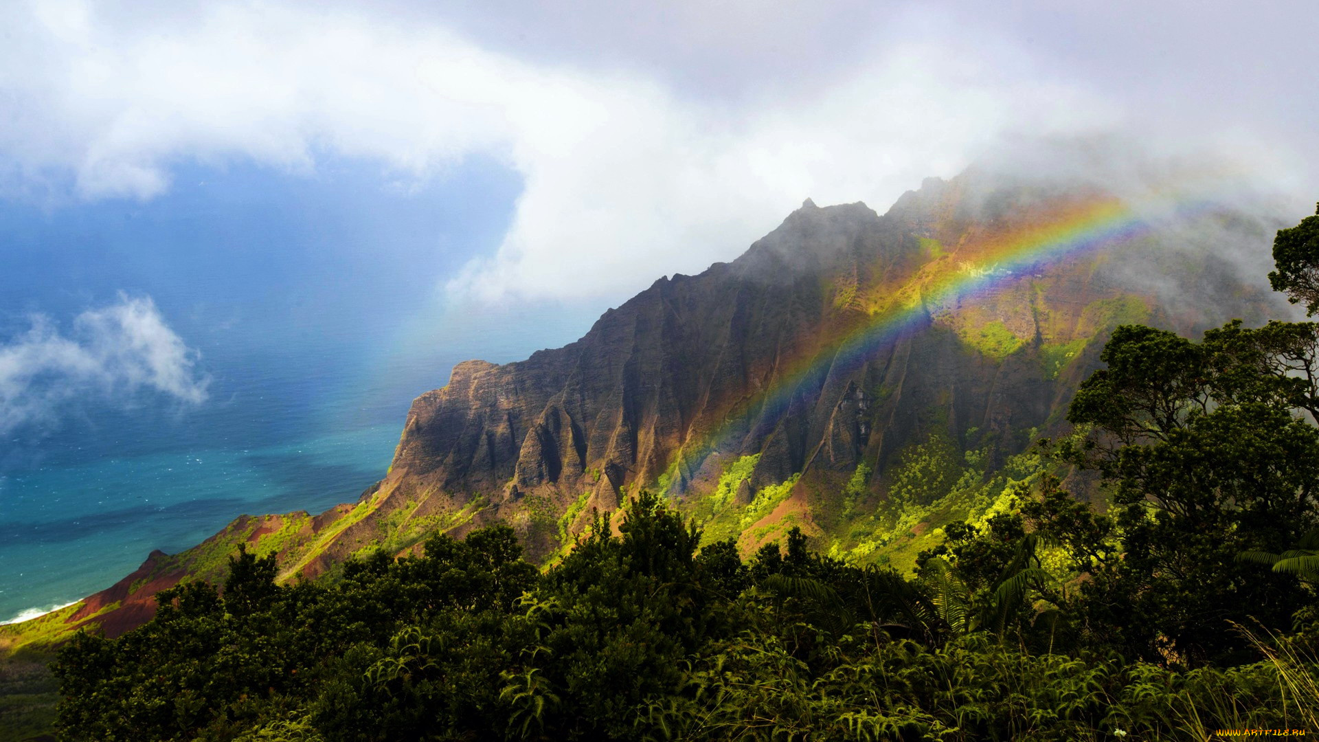 kalalau, valley, na, pali, coast, kauai, природа, радуга, kalalau, valley, na, pali, coast