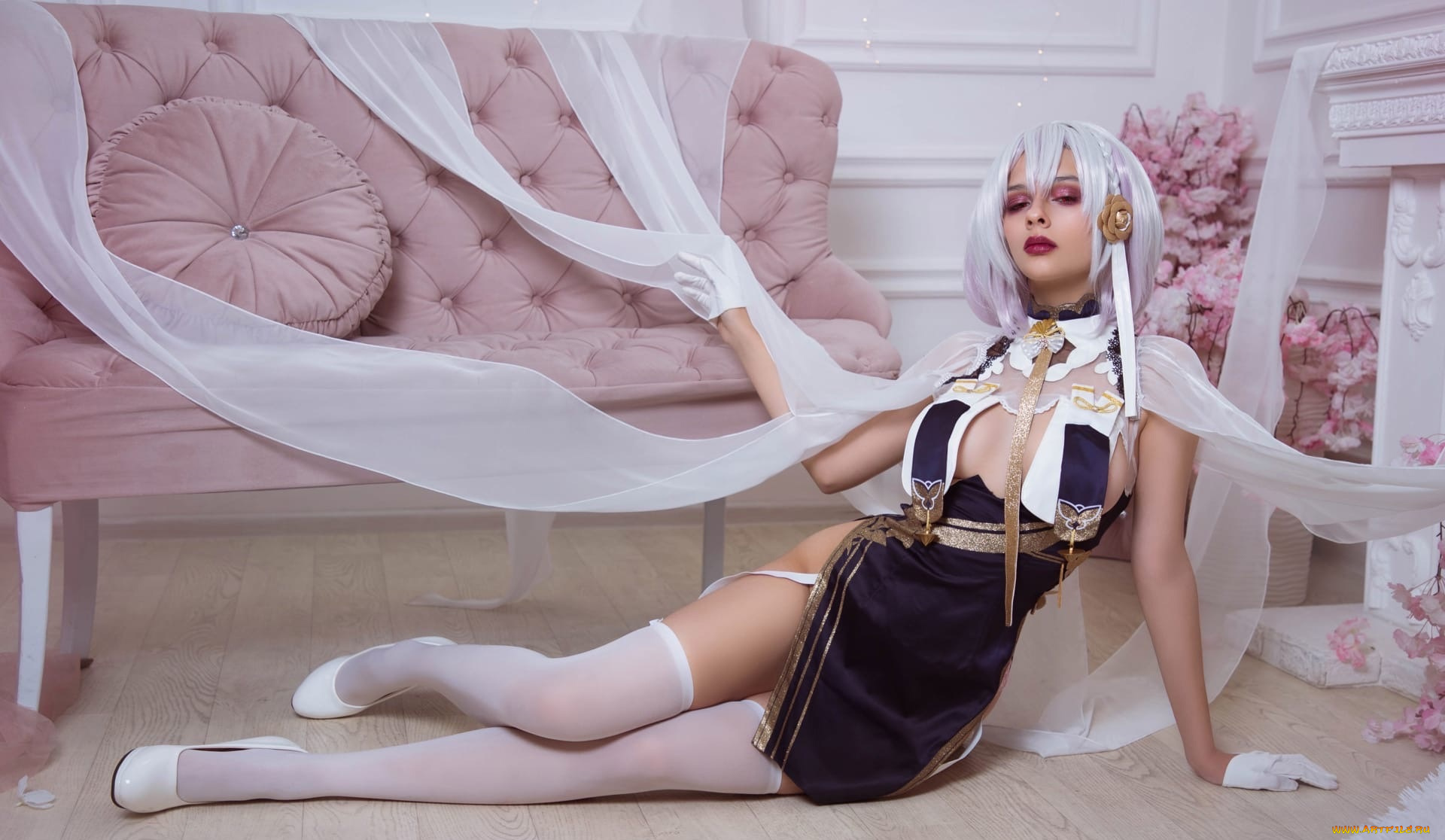 девушки, kurumirori, образ, костюм, ленты, диваны