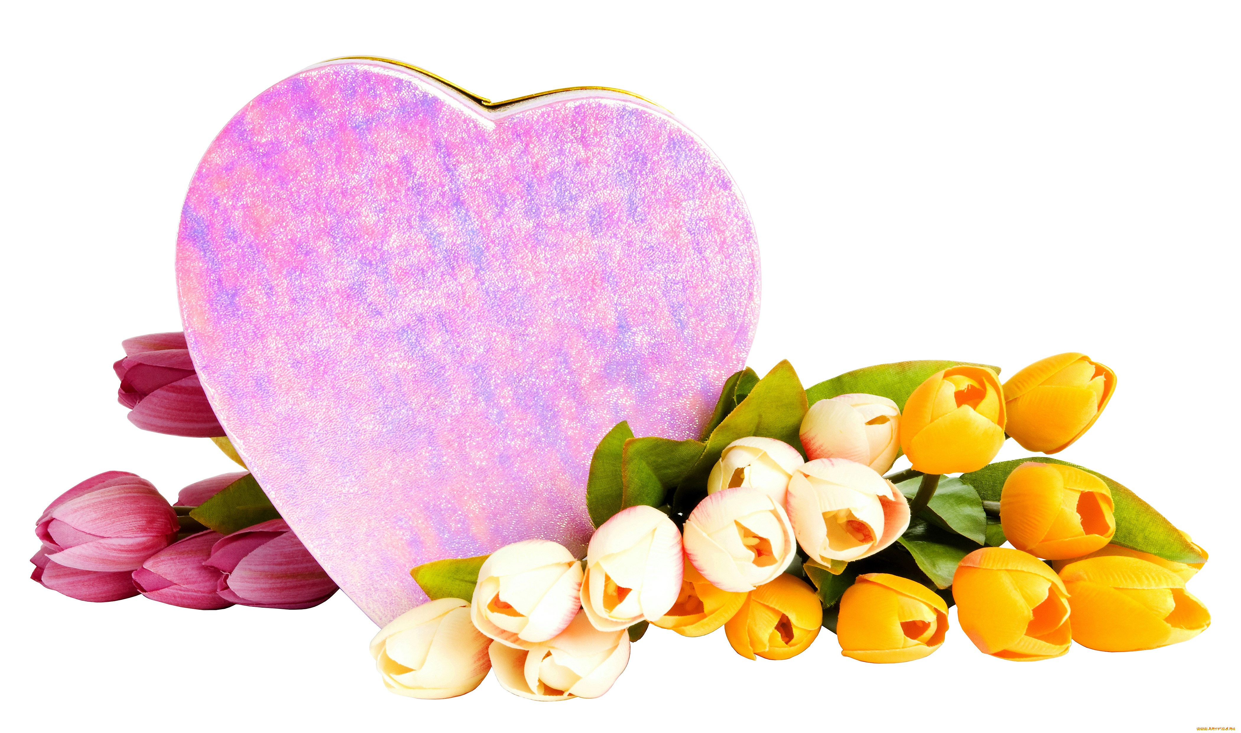 праздничные, подарки, и, коробочки, коробка, сердечко, подарок, тюльпаны, цветы