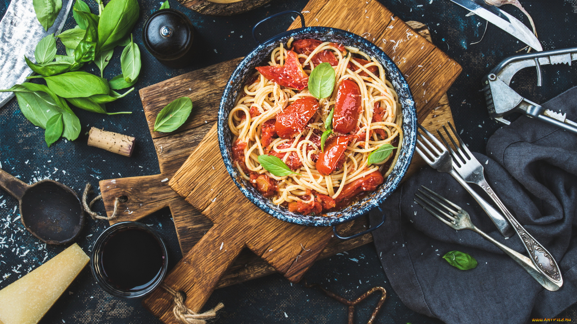 еда, макароны, , макаронные, блюда, базилик, спагетти, вяленые, помидоры