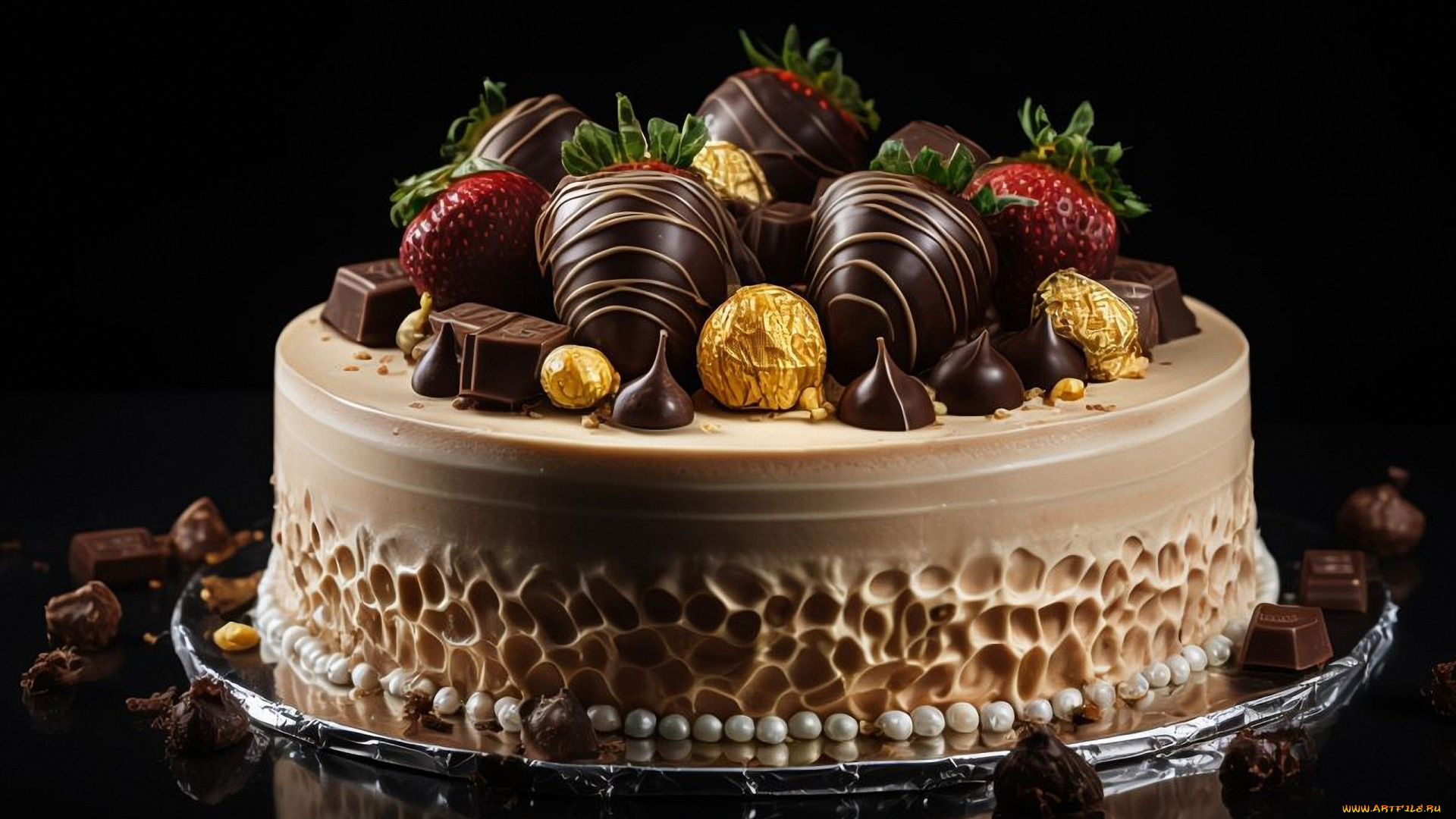 еда, торты, шоколад, торт, клубника