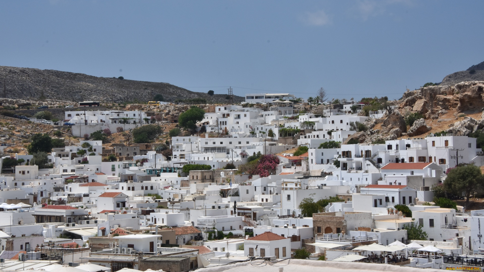 города, линдос, , греция, панорама