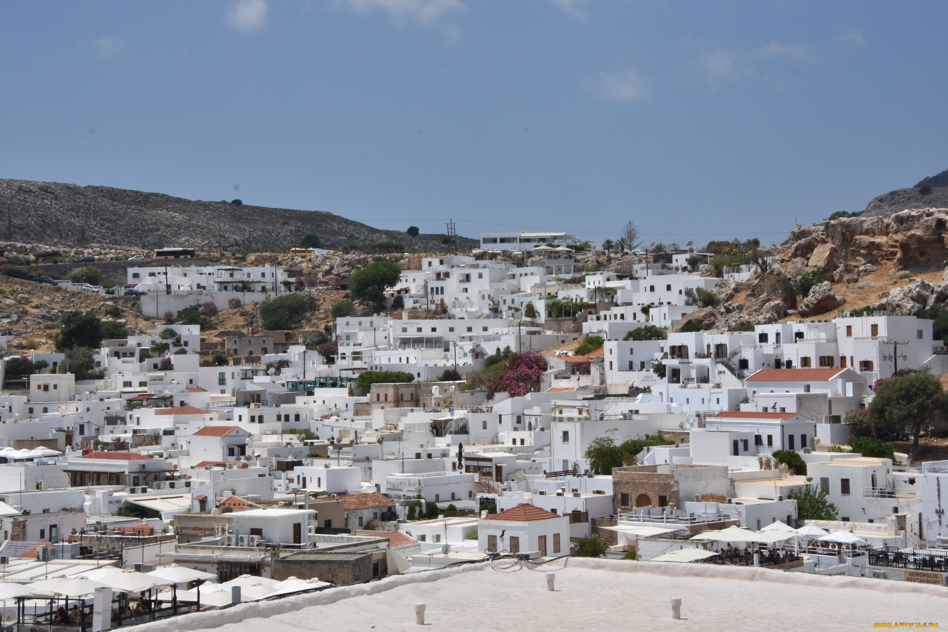 города, линдос, , греция, панорама