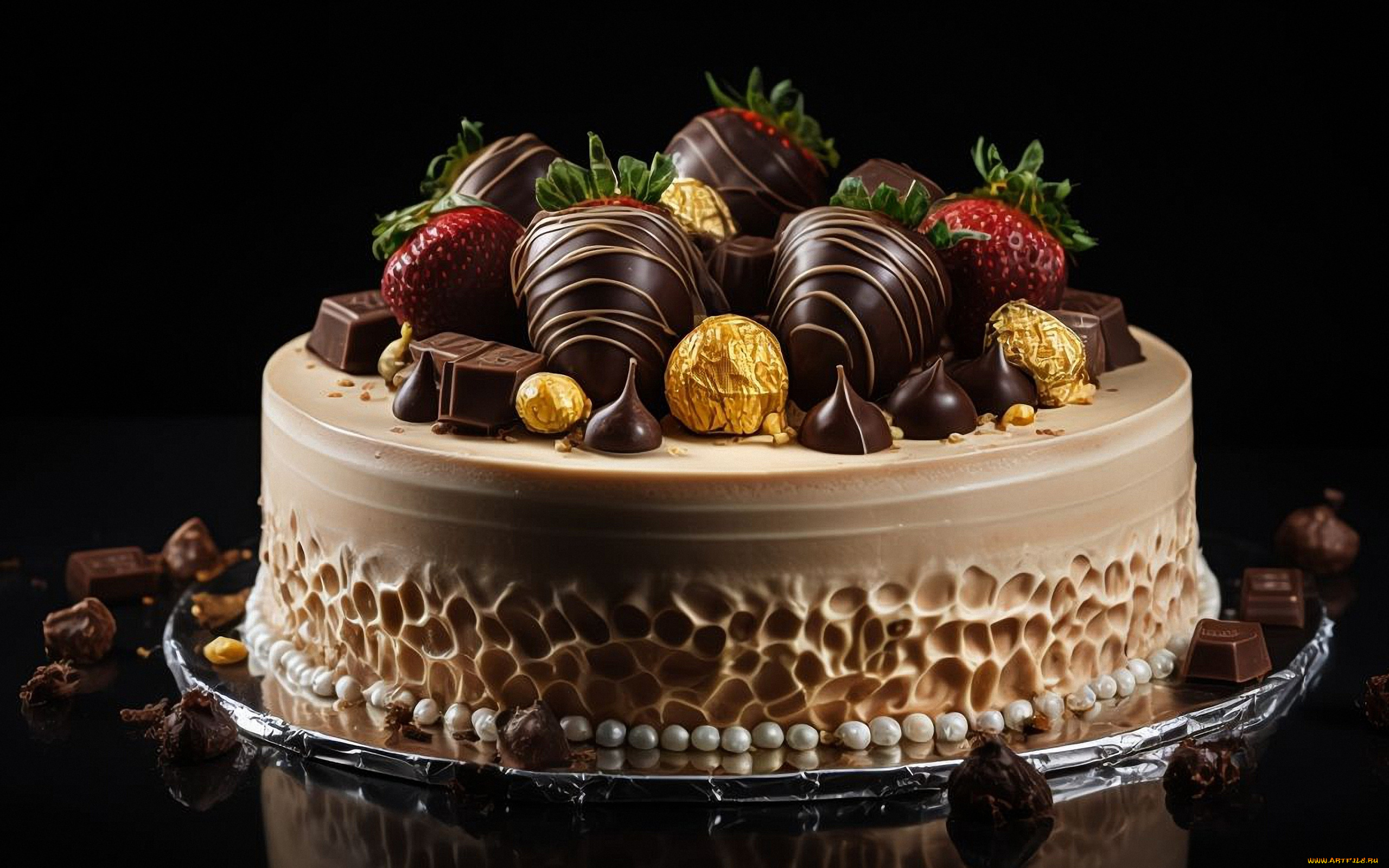 еда, торты, шоколад, торт, клубника