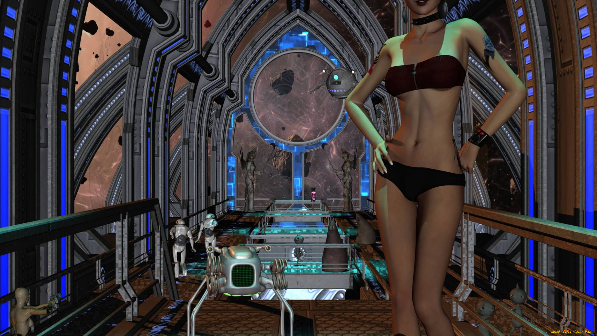 3д, графика, fantasy, фантазия, девушка, роботы