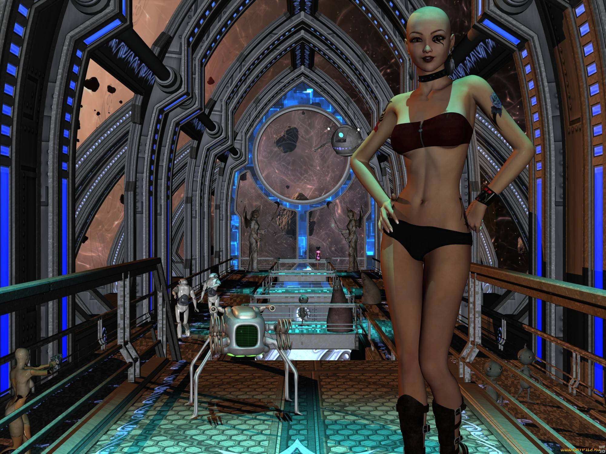 3д, графика, fantasy, фантазия, девушка, роботы