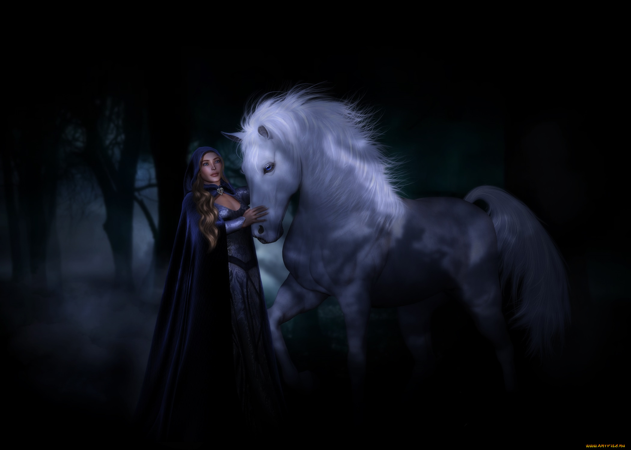 3д, графика, people, люди, девушка, лошадь