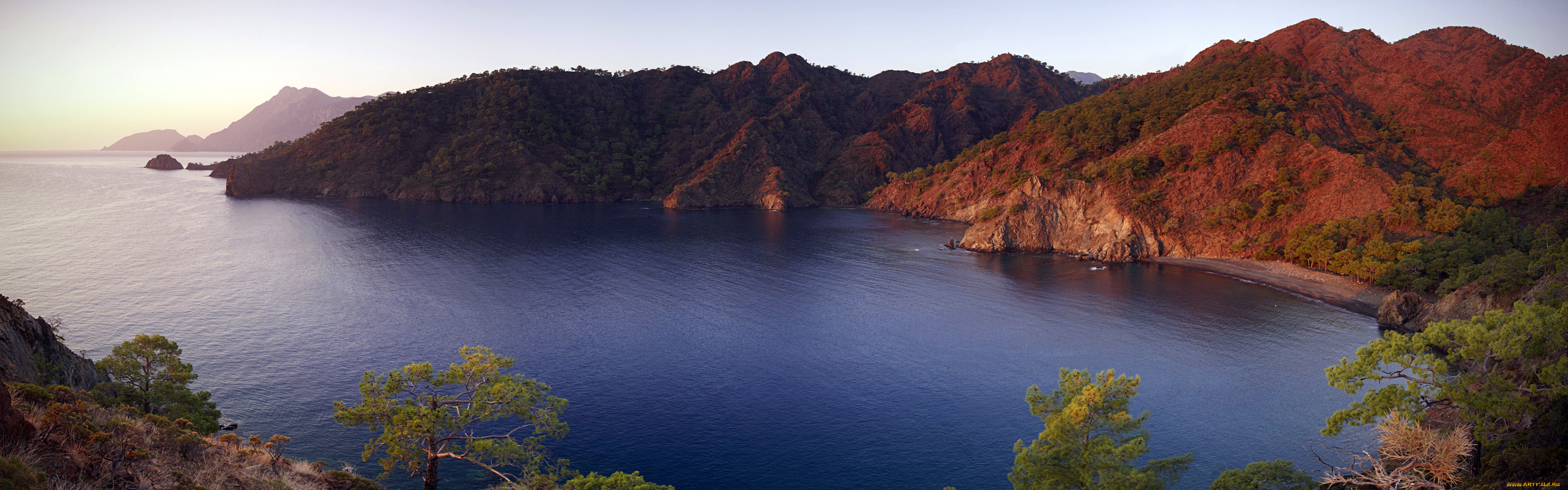 природа, радуга, залив, горы