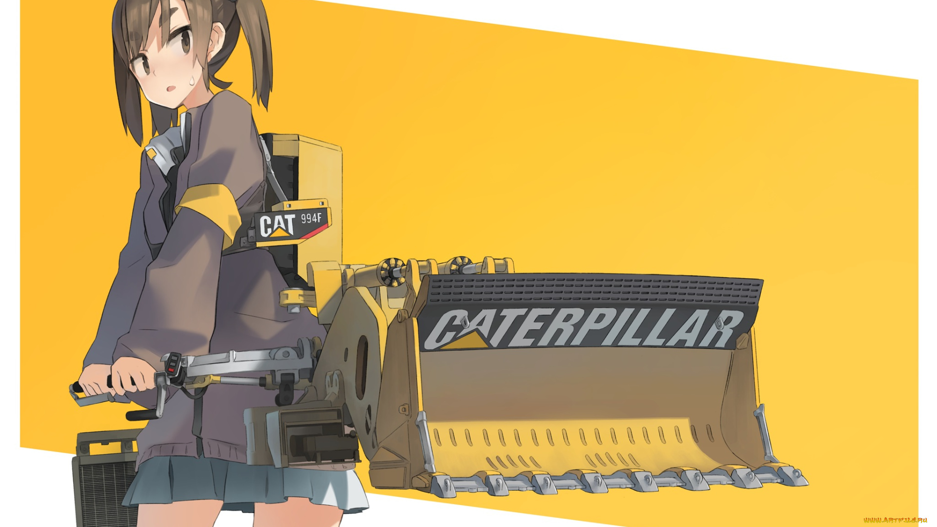 аниме, -weapon, , blood, &, technology, хвосты, арт, девушка, оранджнвый, фон, оружие, технологии, шатенка