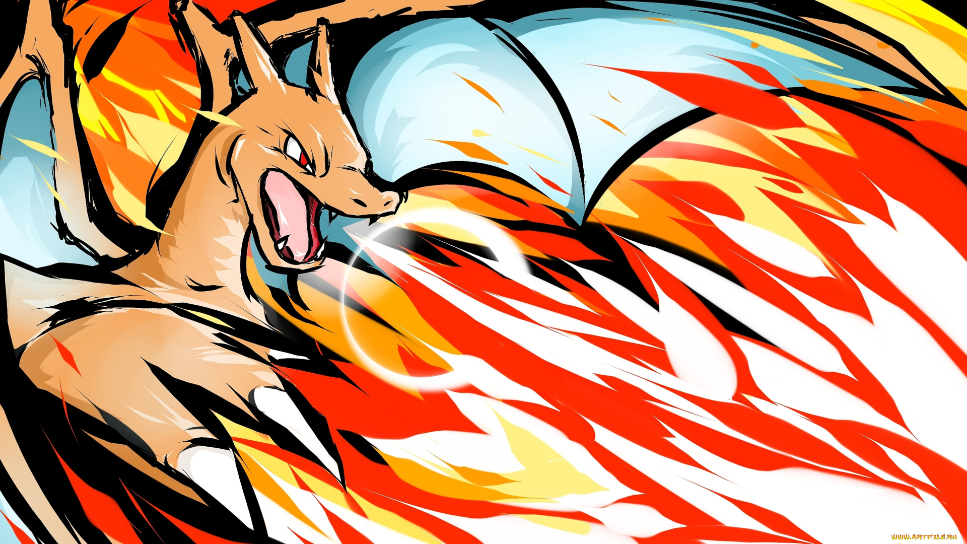 аниме, pokemon, charizard, fire