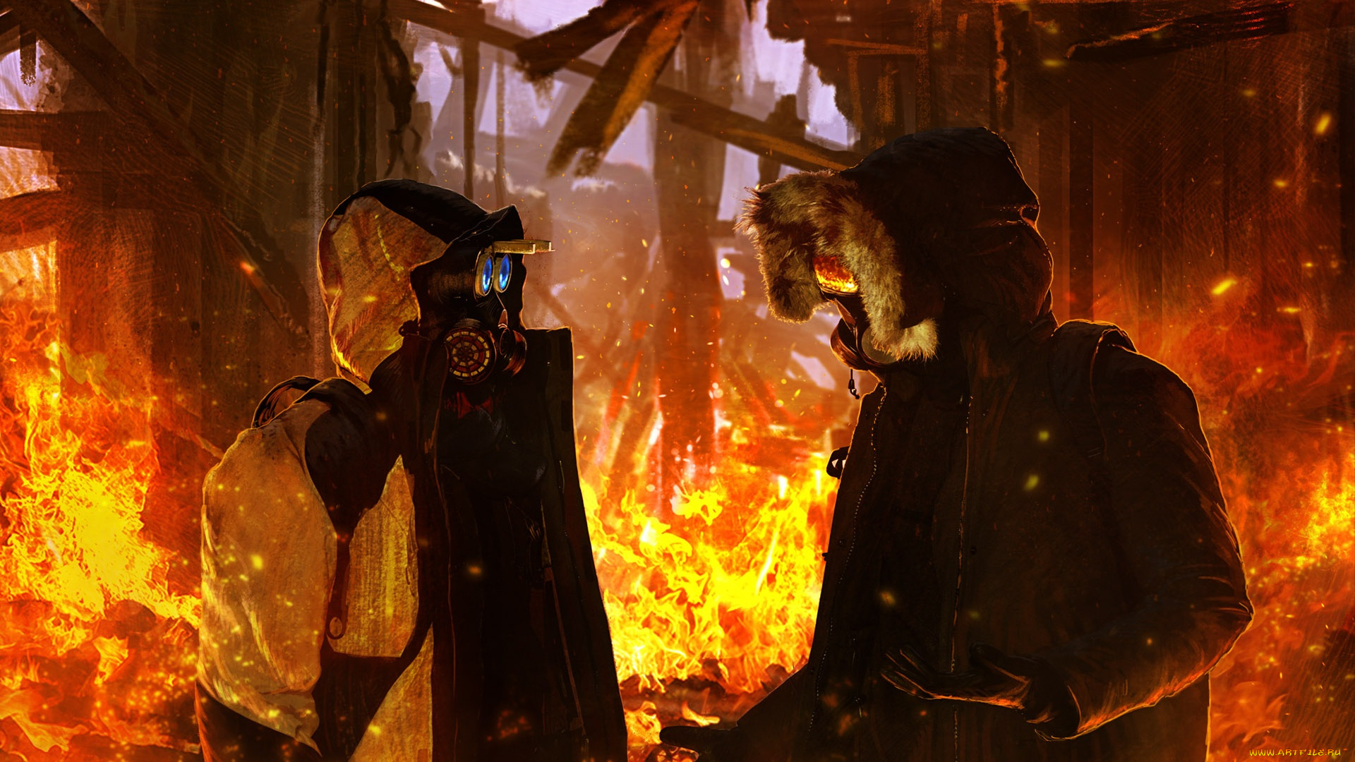 фэнтези, люди, огонь, пожар, романтика, апокалипсиса, арт