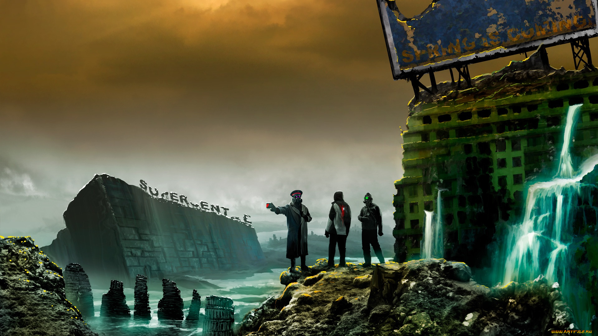 фэнтези, люди, романтика, апокалипсиса, арт, руины