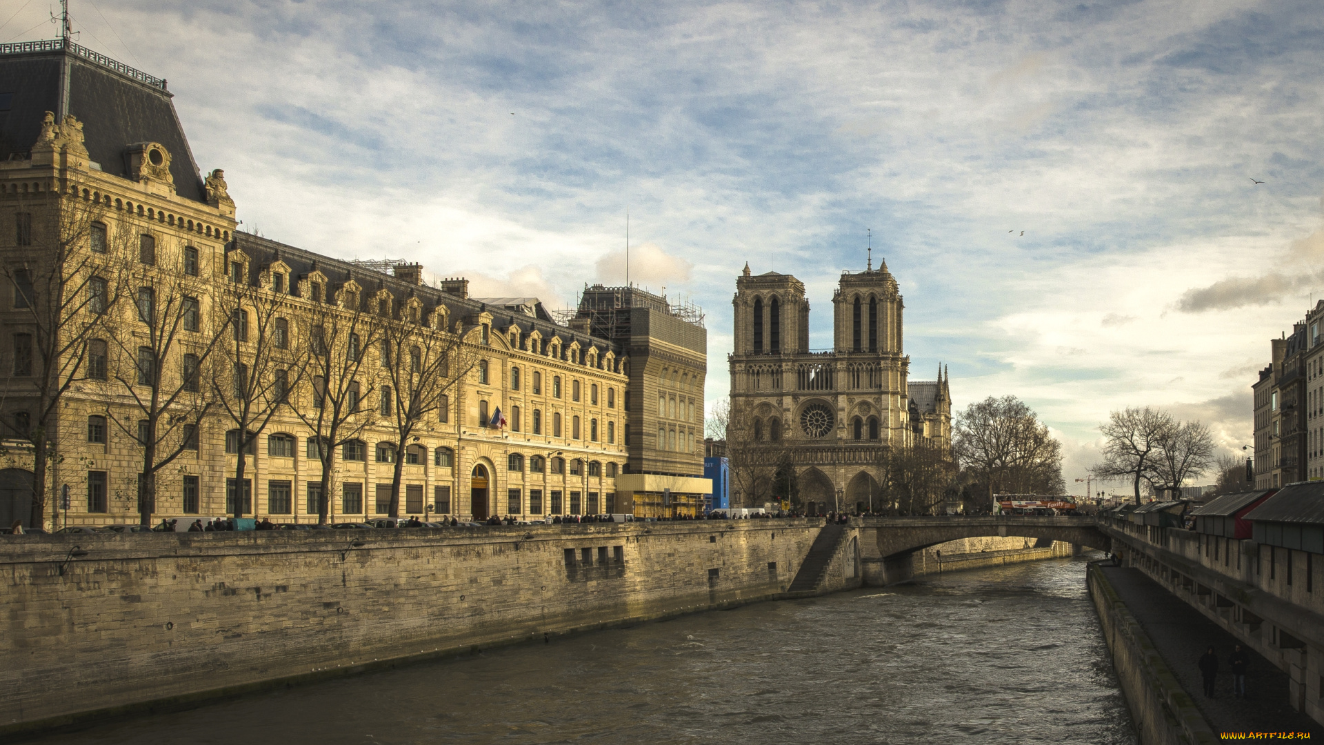 города, париж, , франция, река, собор