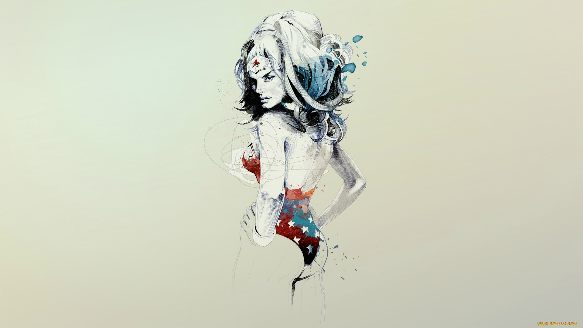 рисованные, люди, девушка, взгляд, супермен