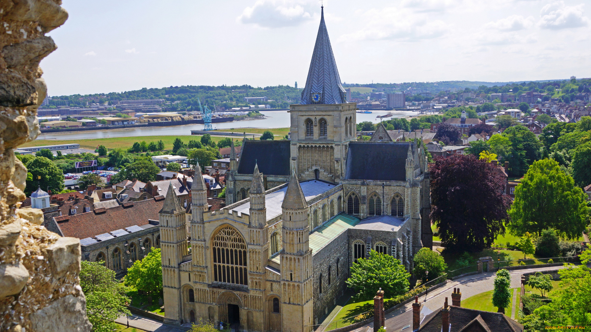 rochester, cathedral, города, -, католические, соборы, , костелы, , аббатства, дорога, панорама, англия, великобритания, дома, рочестер
