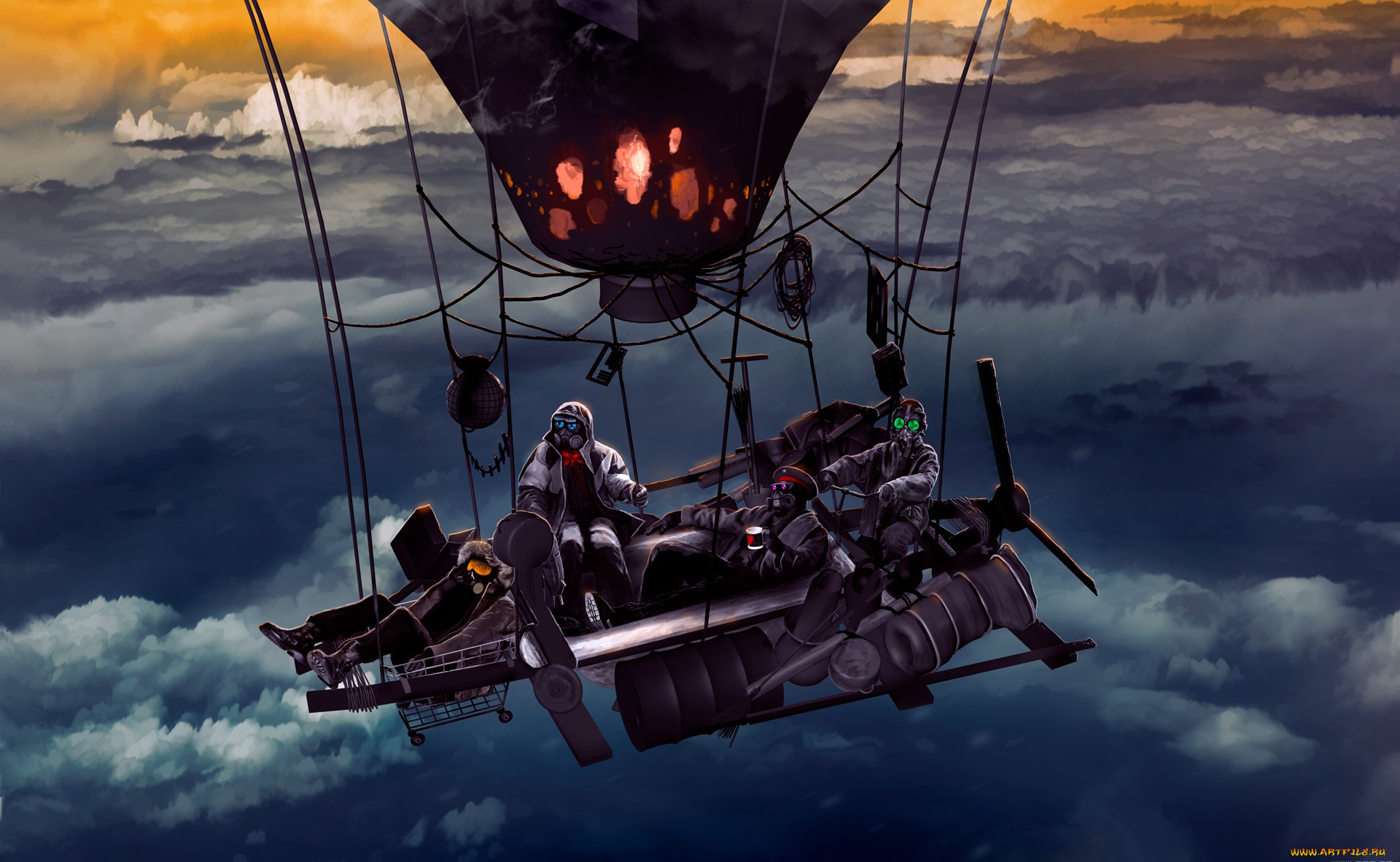 фэнтези, люди, романтика, апокалипсиса, облака, небо, арт