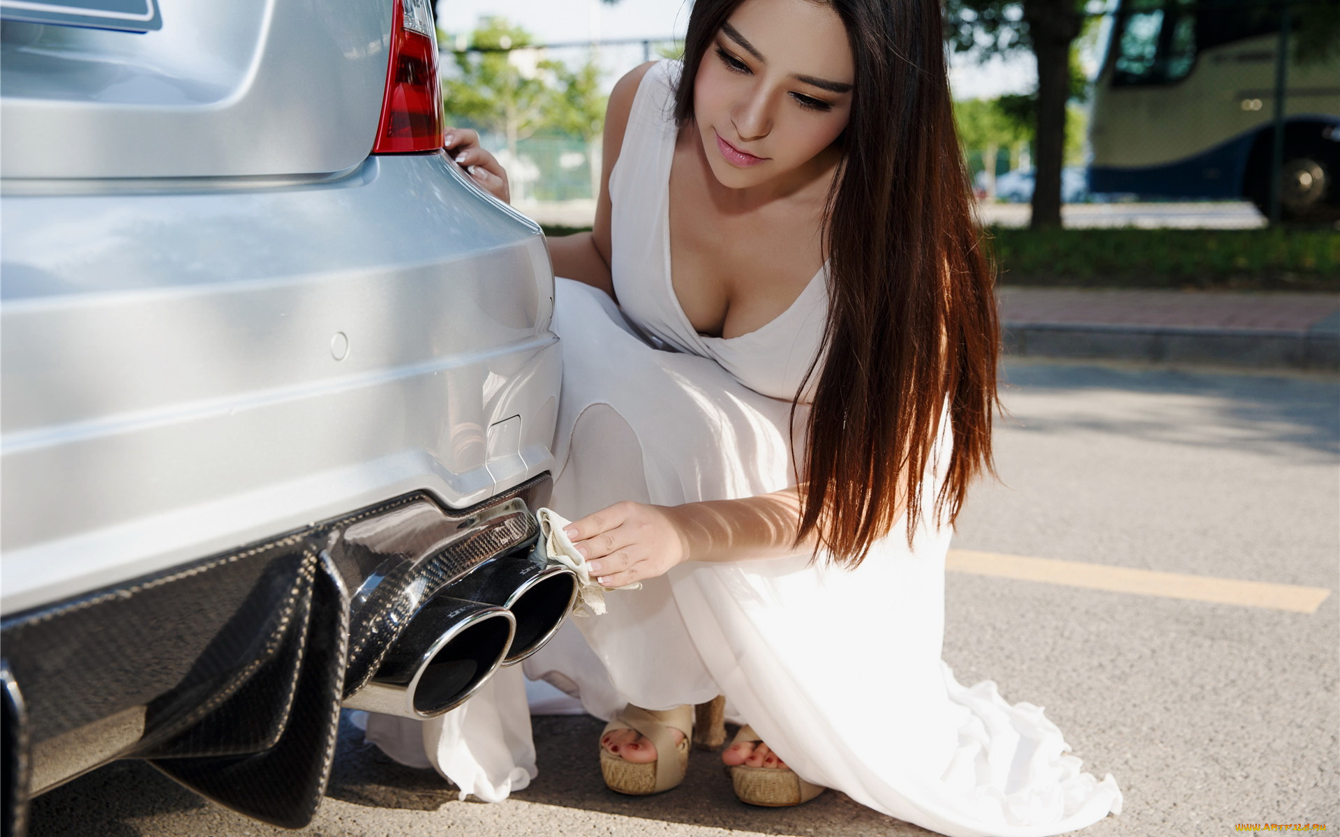 автомобили, авто, с, девушками, азиаткеа, девушка, автомобиль