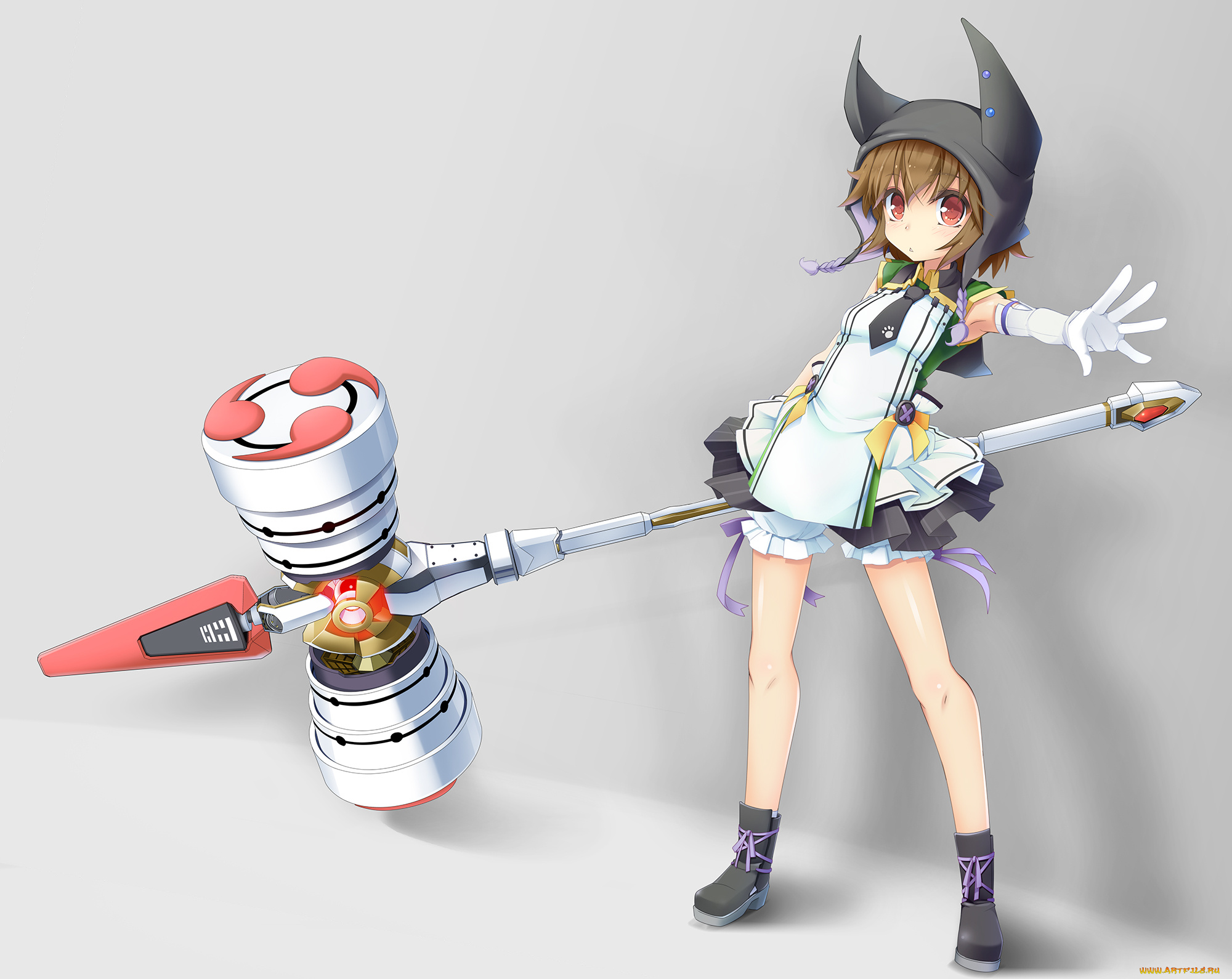 аниме, -weapon, , blood, &, technology, девушка, капюшон, оружие